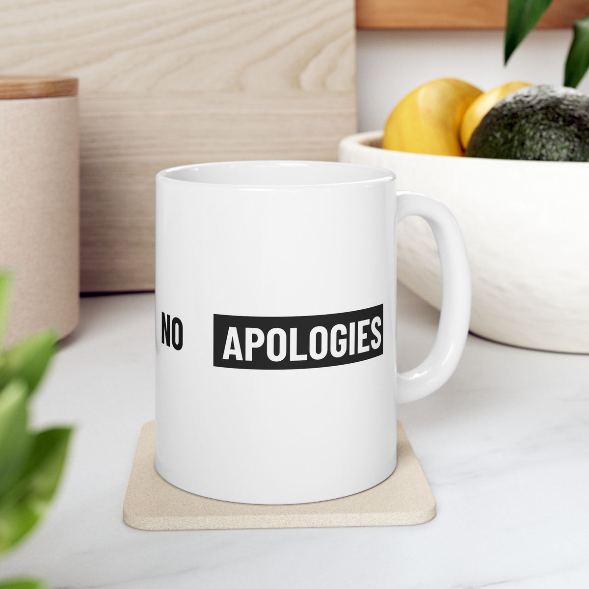 No Apologies AUC Ceramic Mug — Bold Minimalist Coffee Cup (11oz, 15oz)