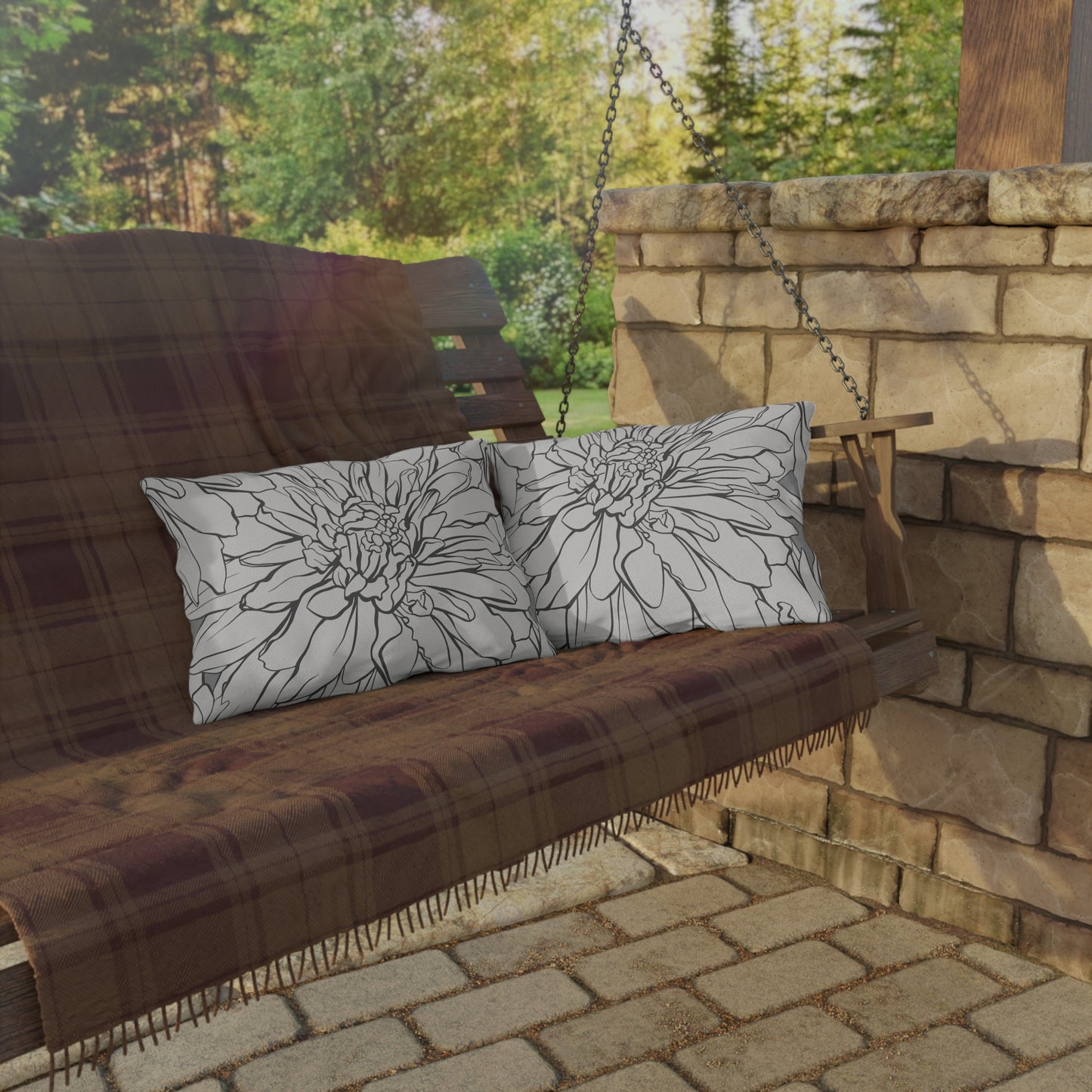 Dahlia Lines Outdoor Pillow | Botanical Floral Cushion