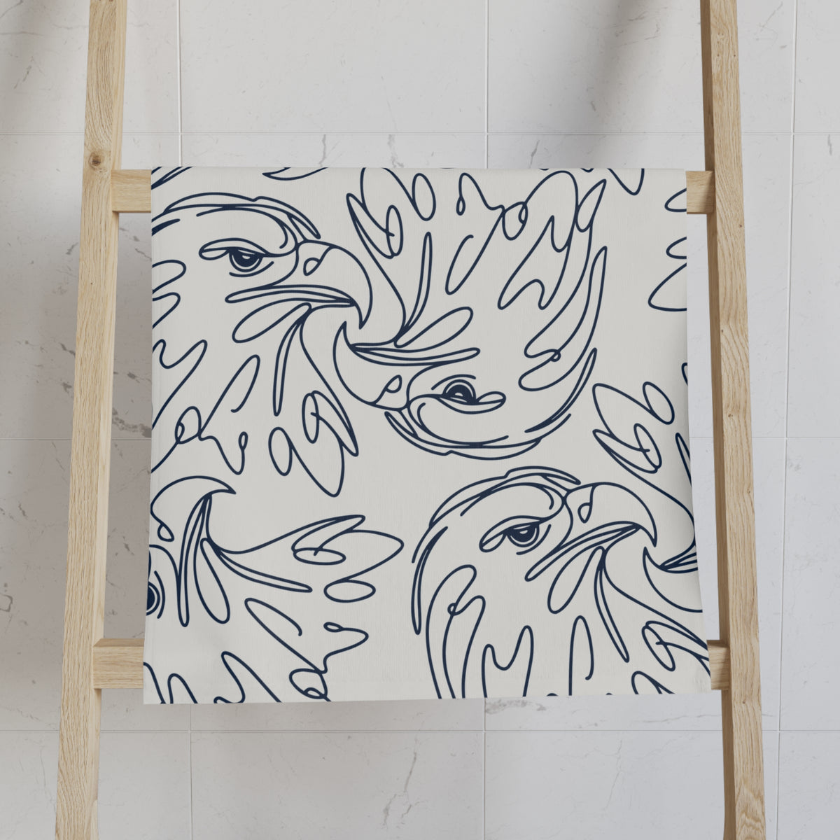 Eagle Line Art Hand Towel – Navy on Cream