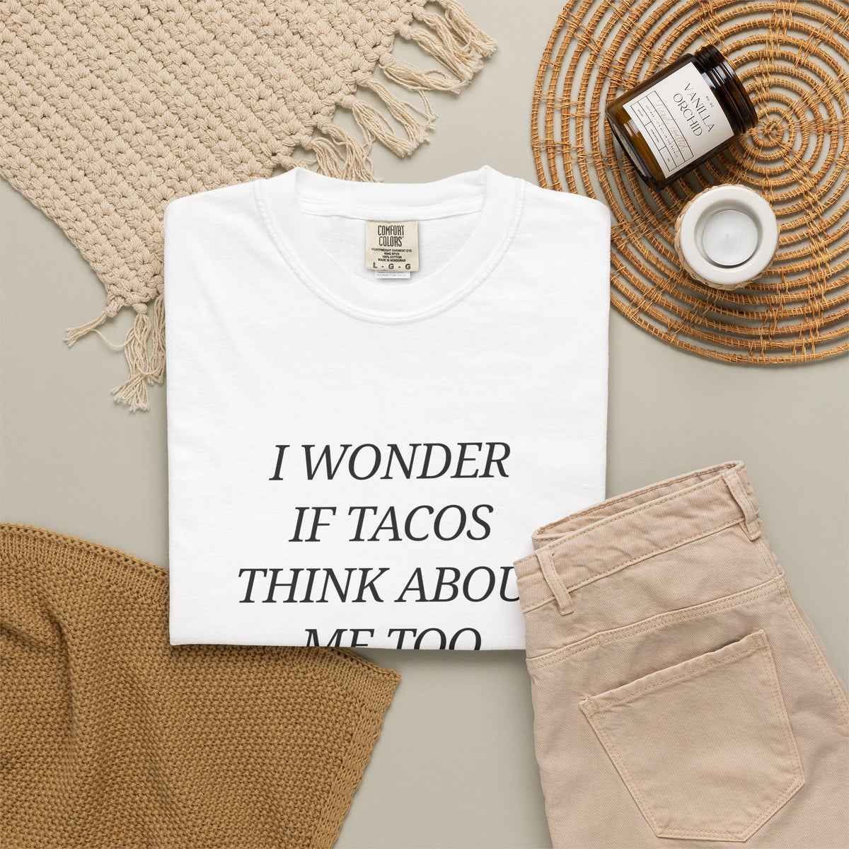 "I Wonder If Tacos Think About Me Too" Funny Taco Graphic Tee