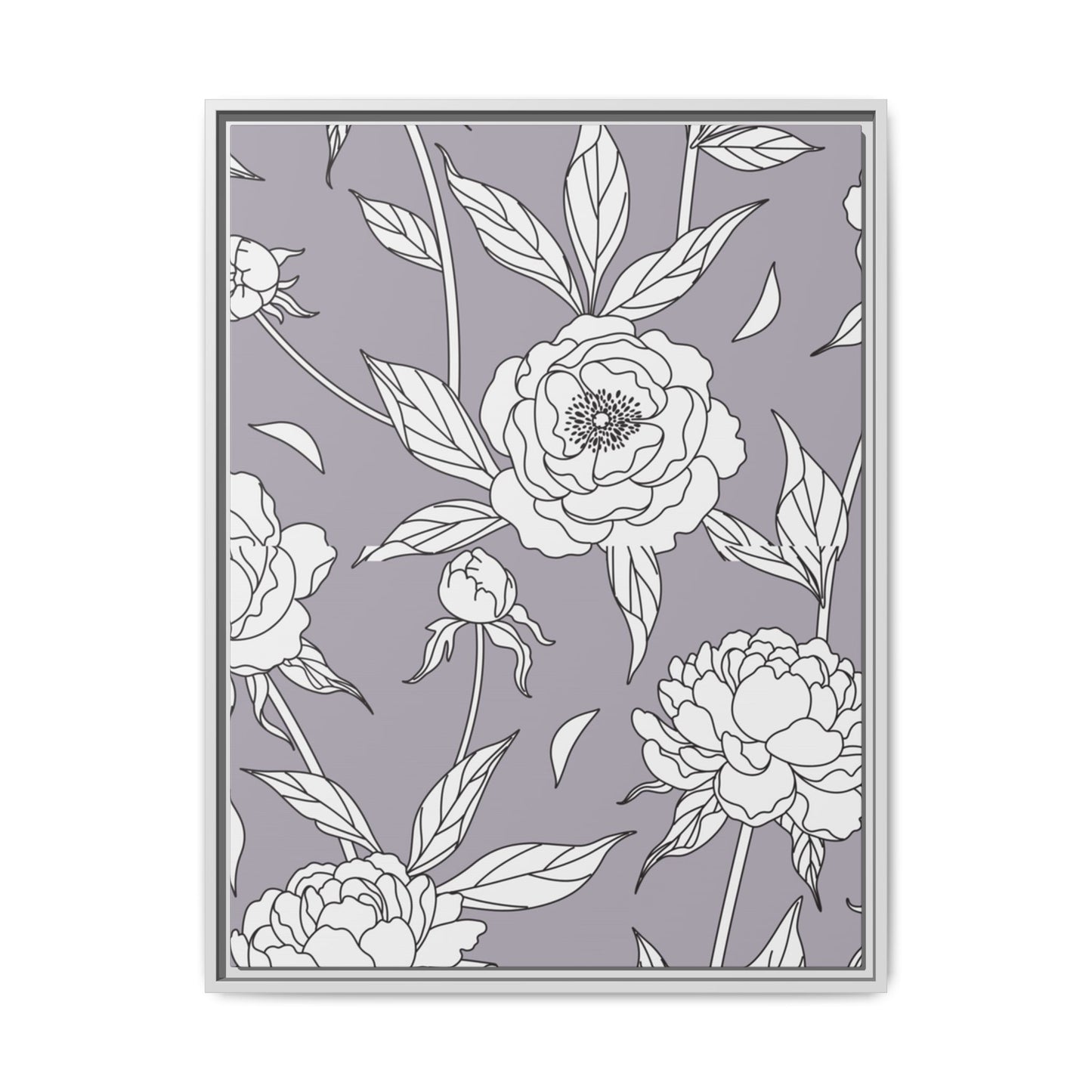 Floral Matte Canvas, White Wooden Framed, Bathroom Decor, Matching Shower Curtain Available, purplegray