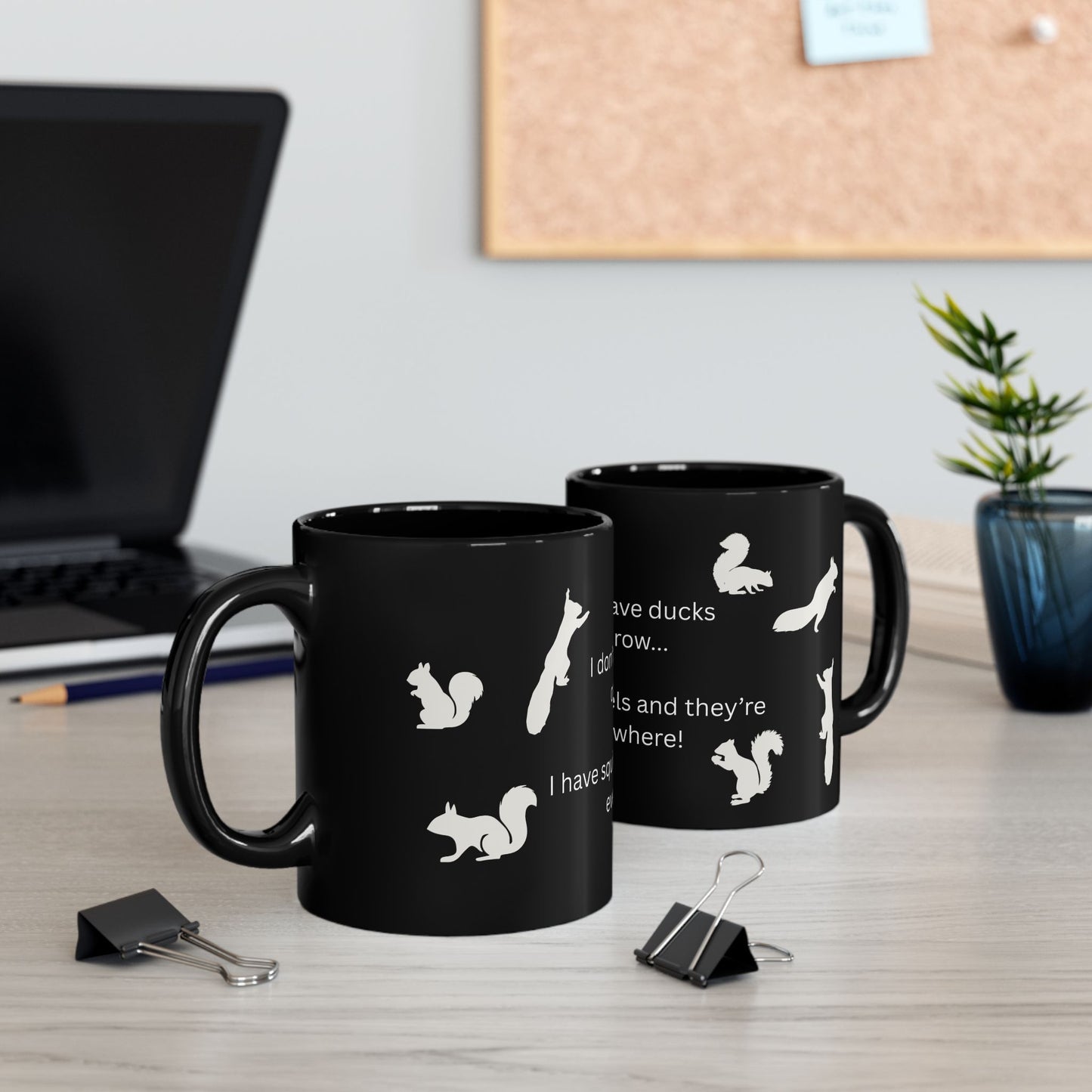 Busy Mom Funny Mug | Black mug with squirrel silhouettes