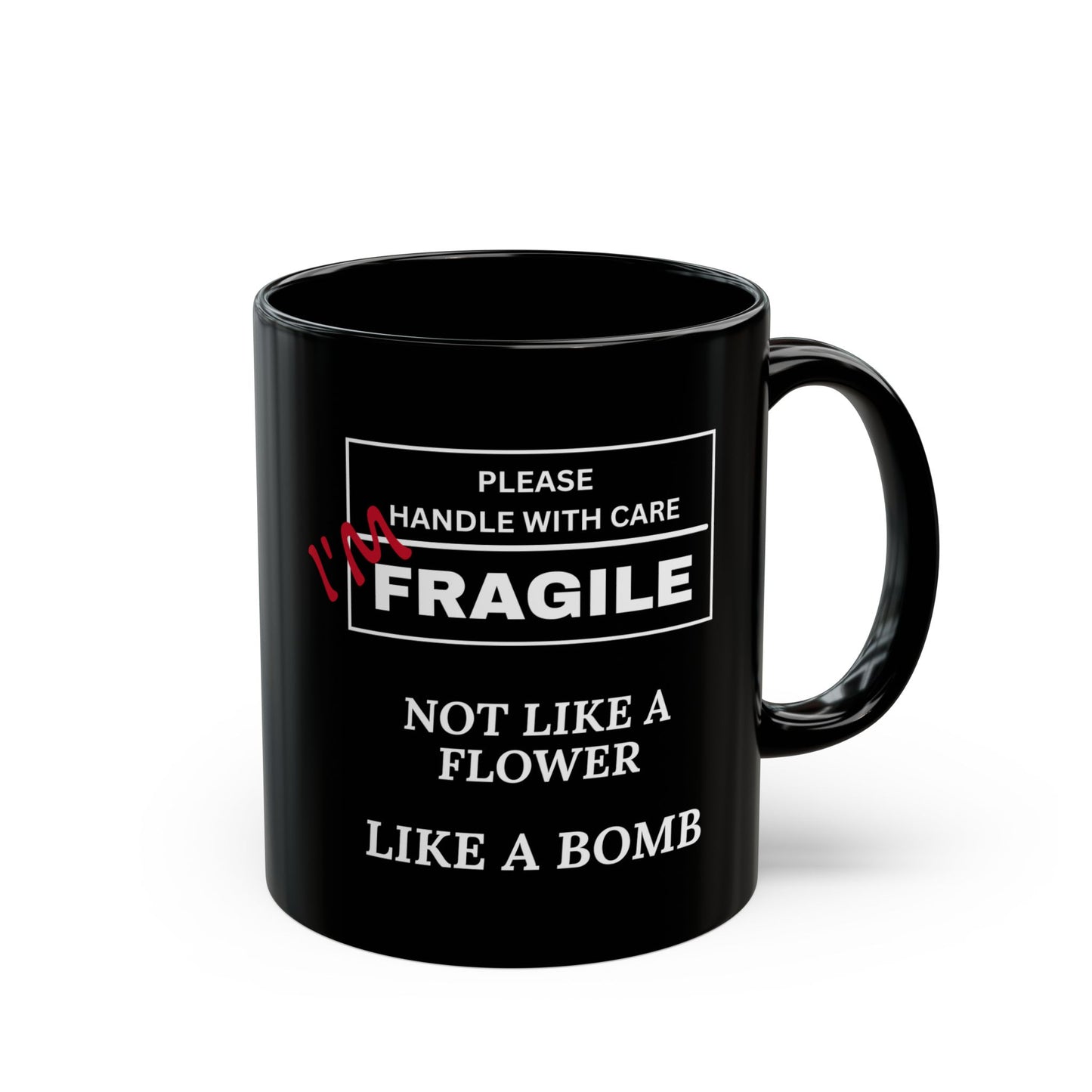 Funny Black Mug - Please Handle with Care | Gift for Coffee Lovers, Office Decor, Birthday, Humor, Fragile Theme, Mug, Cup, Tea Cup, Novelty
