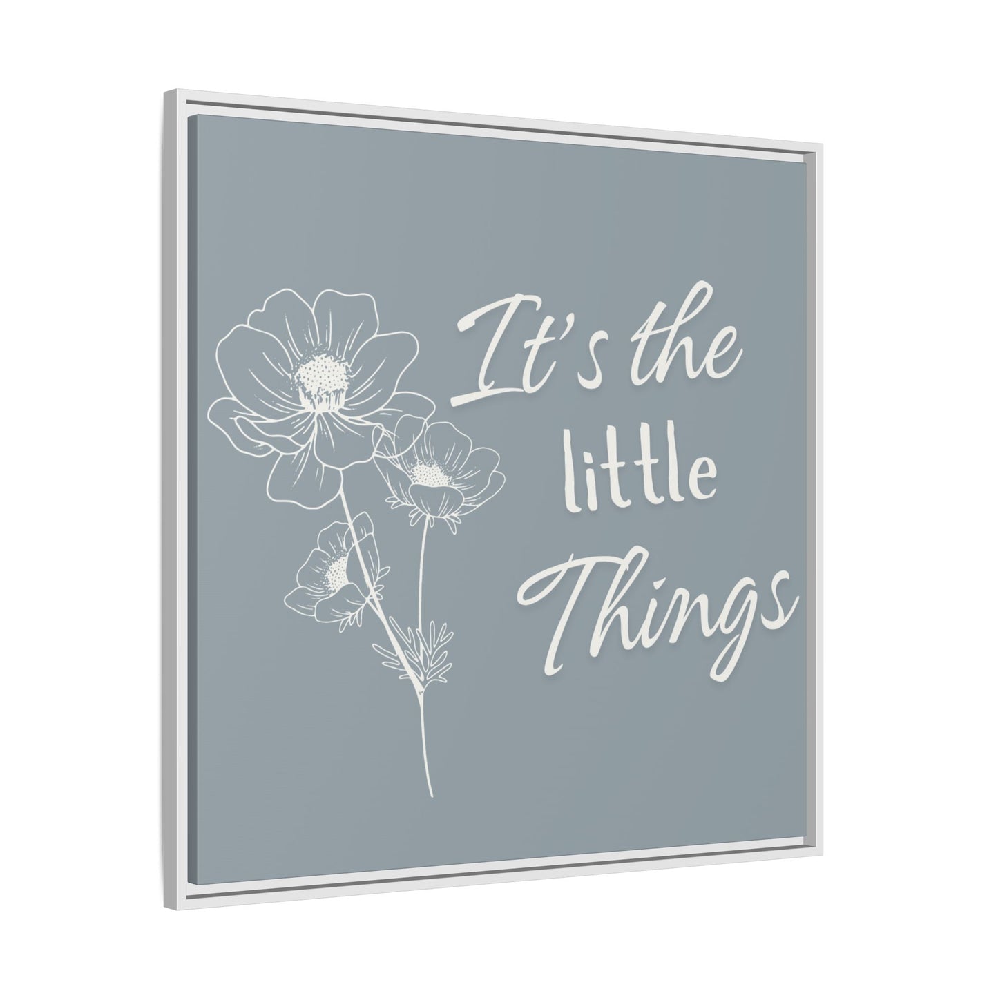 Framed Matte Canvas Wall Art - "It's the Little Things" Floral Print - Gray Azure
