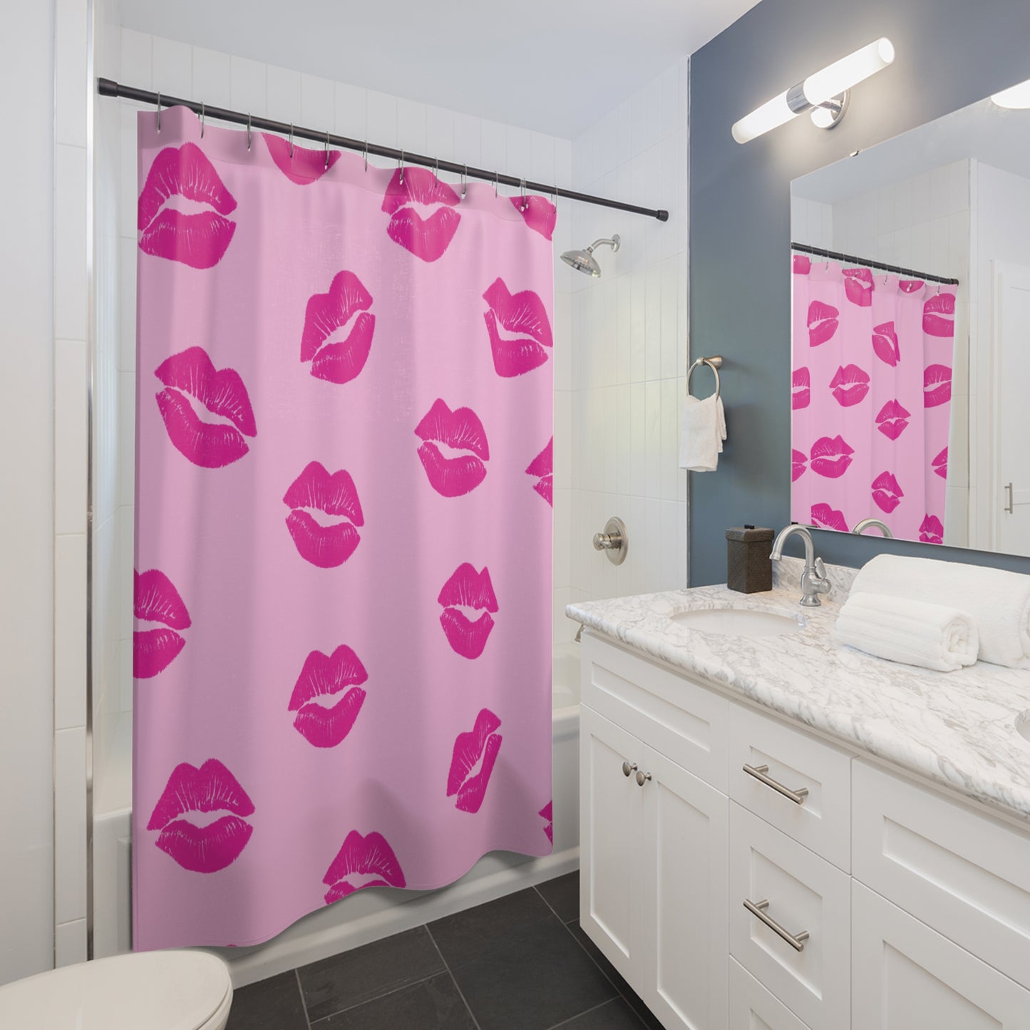 Pink on Pink Lips Shower Curtain | Girls Bathroom Decor