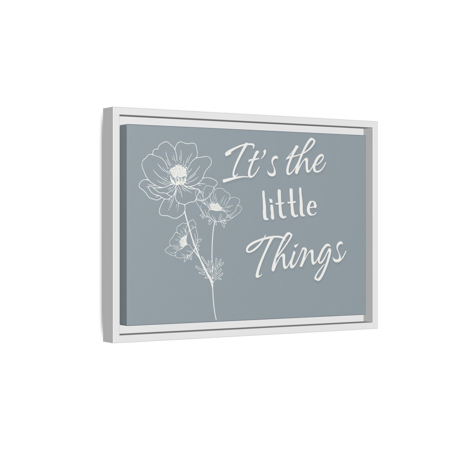 Framed Matte Canvas Wall Art - "It's the Little Things" Floral Print - Gray Azure