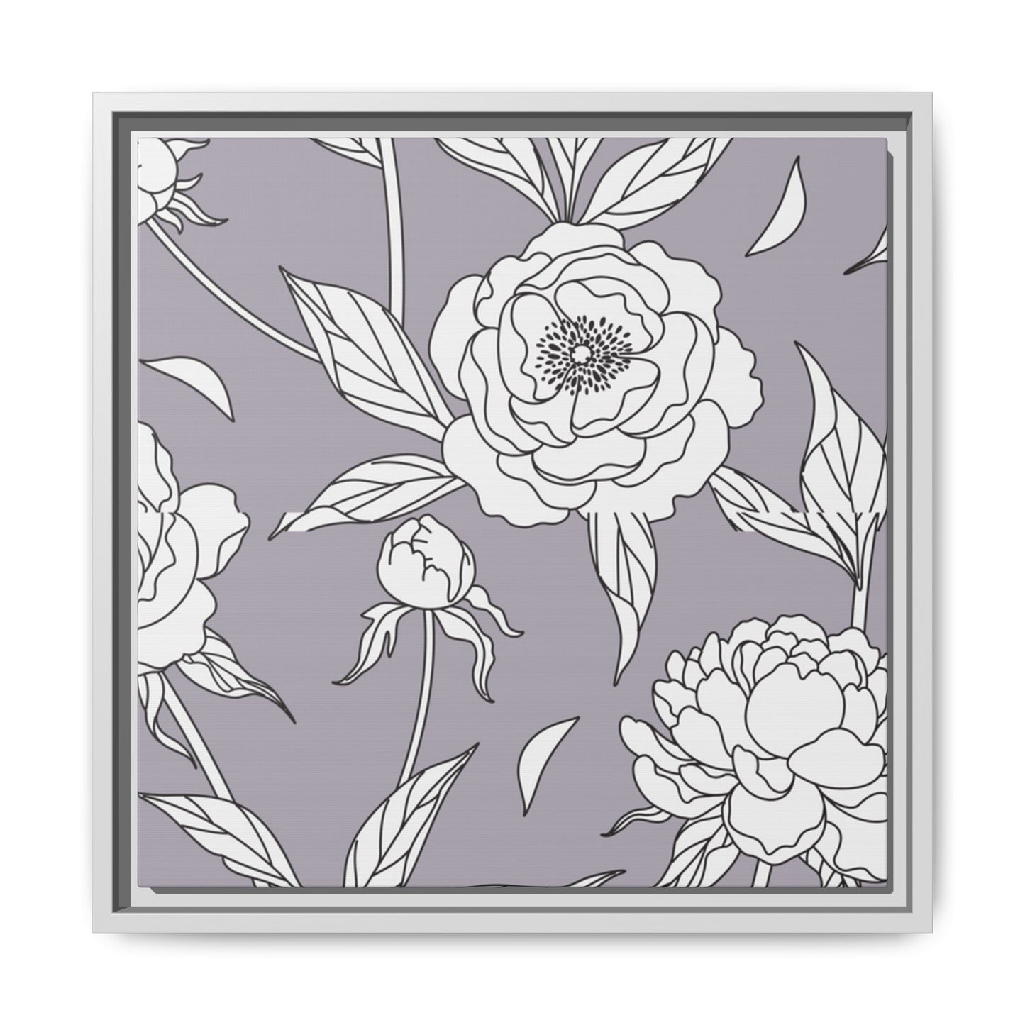 Floral Matte Canvas, White Wooden Framed, Bathroom Decor, Matching Shower Curtain Available, purplegray