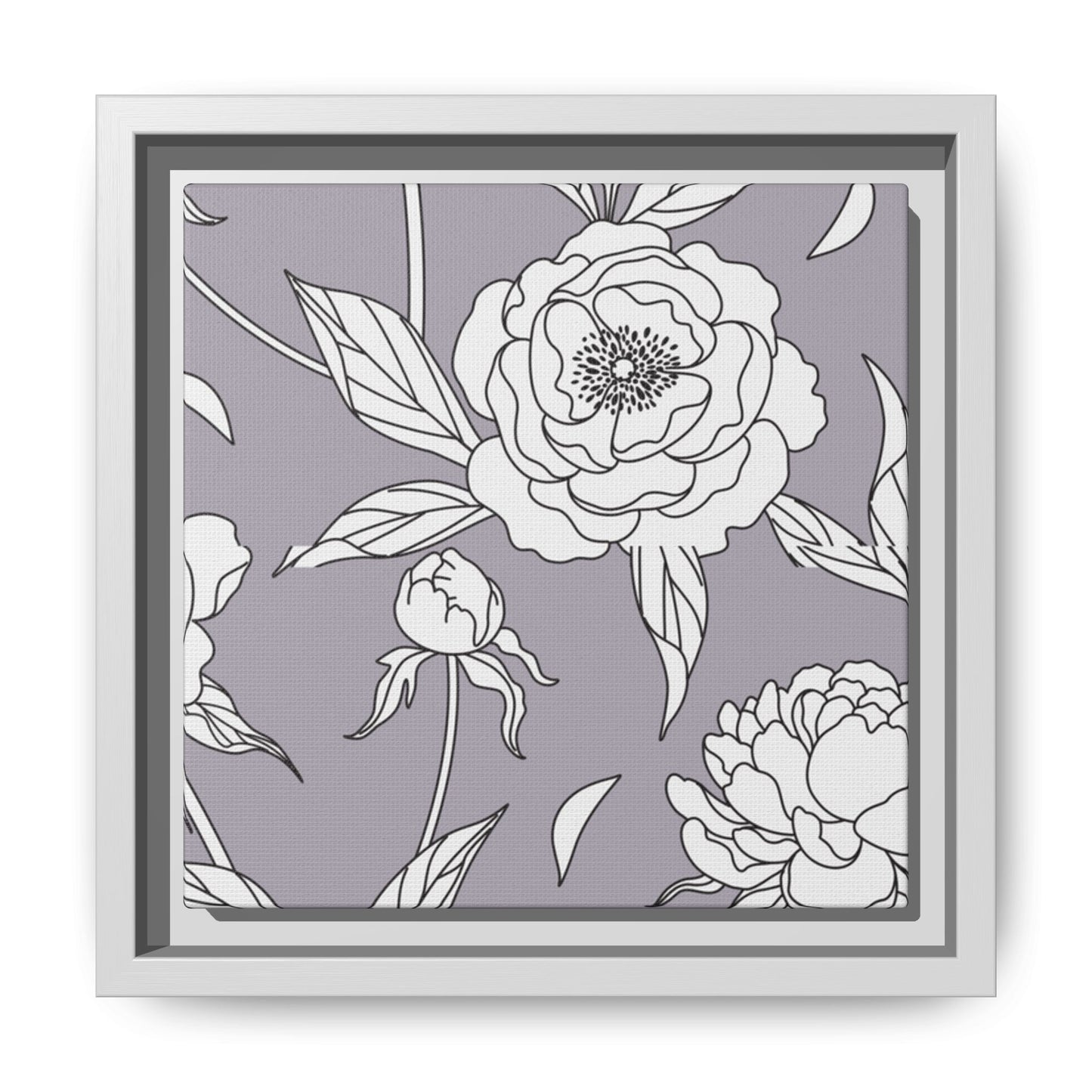 Floral Matte Canvas, White Wooden Framed, Bathroom Decor, Matching Shower Curtain Available, purplegray