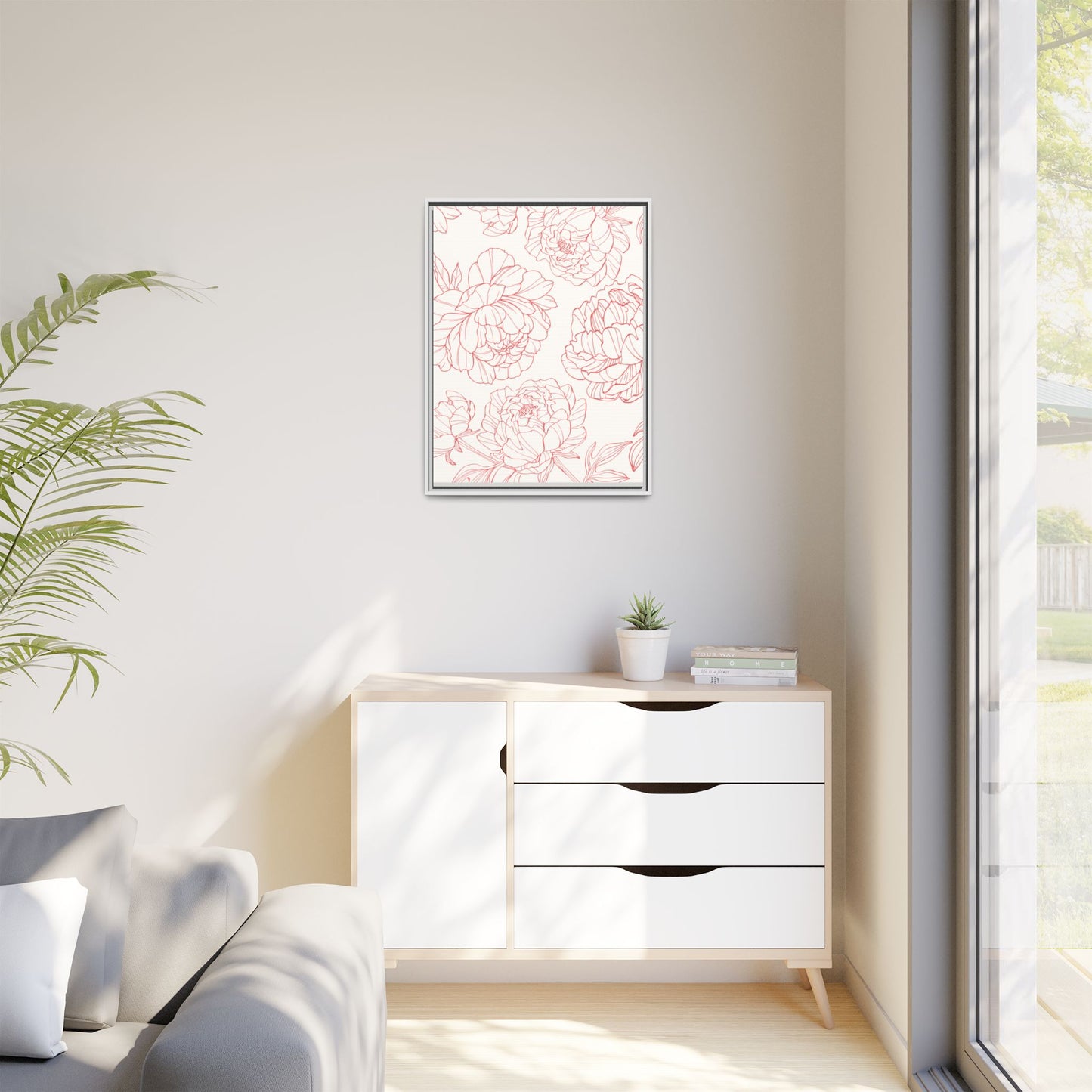 Floral Matte Canvas, White Wooden Framed, Matching Shower Curtain Available