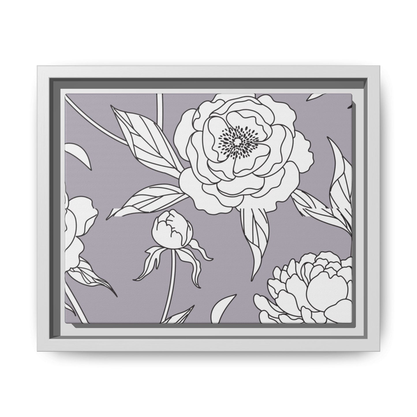 Floral Matte Canvas, White Wooden Framed, Bathroom Decor, Matching Shower Curtain Available, purplegray