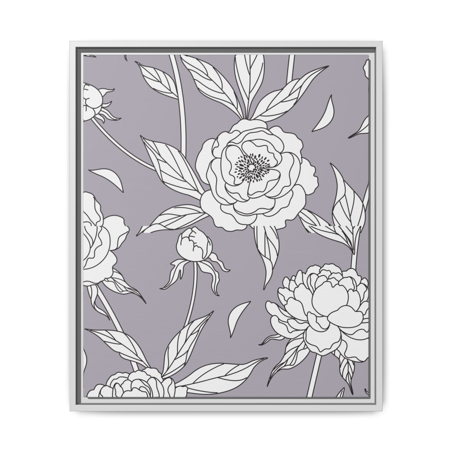 Floral Matte Canvas, White Wooden Framed, Bathroom Decor, Matching Shower Curtain Available, purplegray