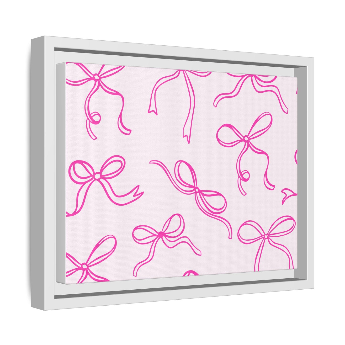 Framed Pink Bow Pattern Matte Canvas — Bathroom/Bedroom Wall Art