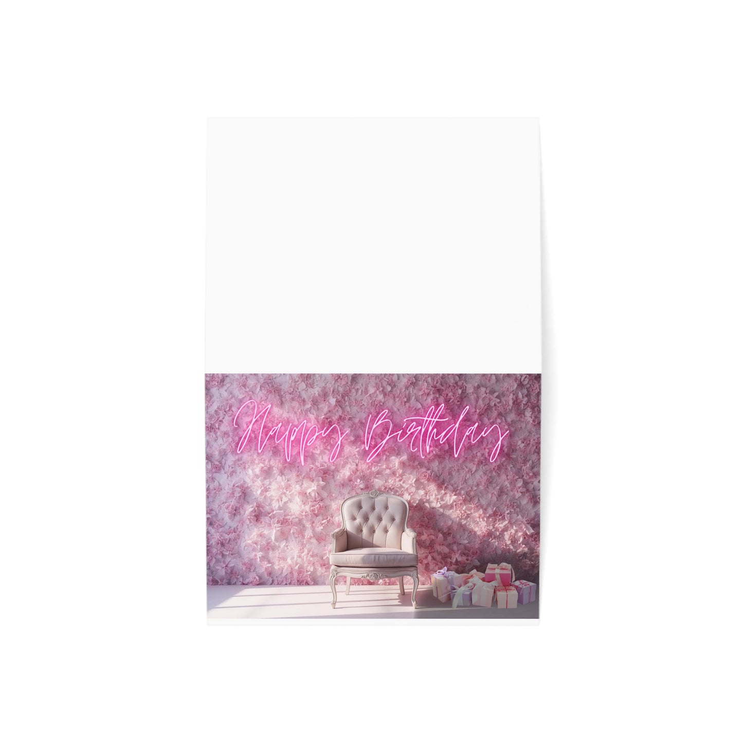 Happy Birthday Card – Pink Floral Chair Design (Single or Multipack)