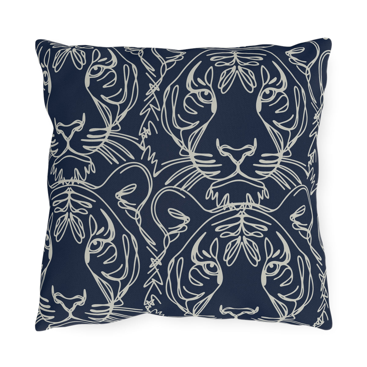 Navy Tiger Line Art Outdoor Pillow