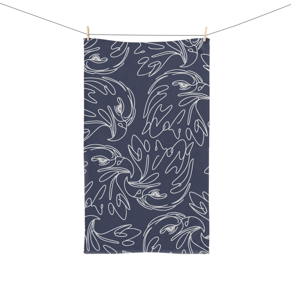 Eagle line art Hand Towel -Cream on Navy