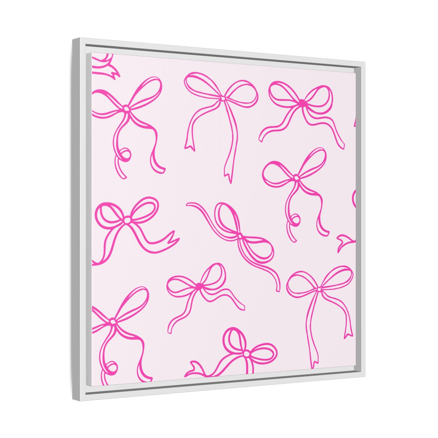 Framed Pink Bow Pattern Matte Canvas — Bathroom/Bedroom Wall Art