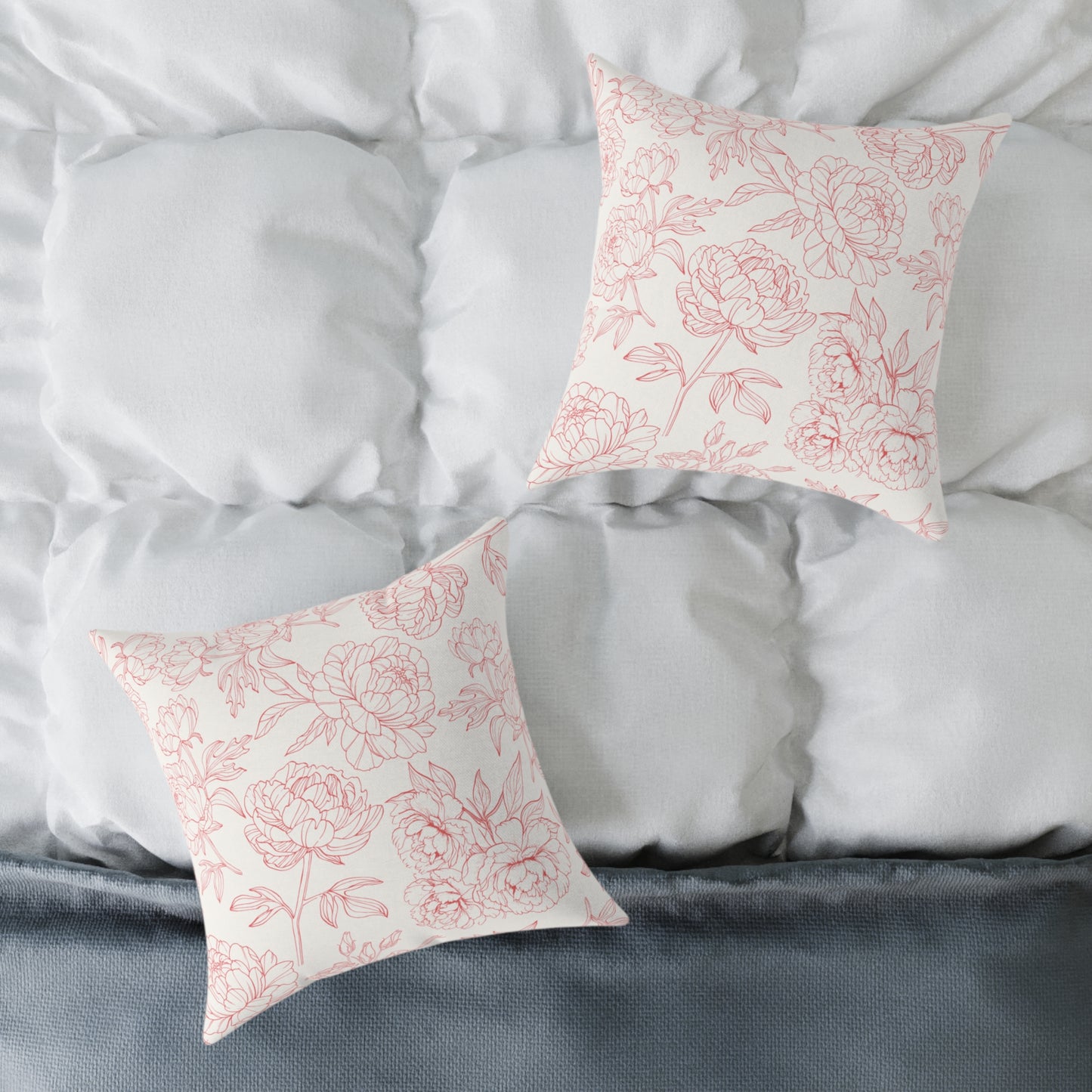 Pink Peony Square Indoor Pillow | Soft Poly Canvas |  Floral Accent Pillow