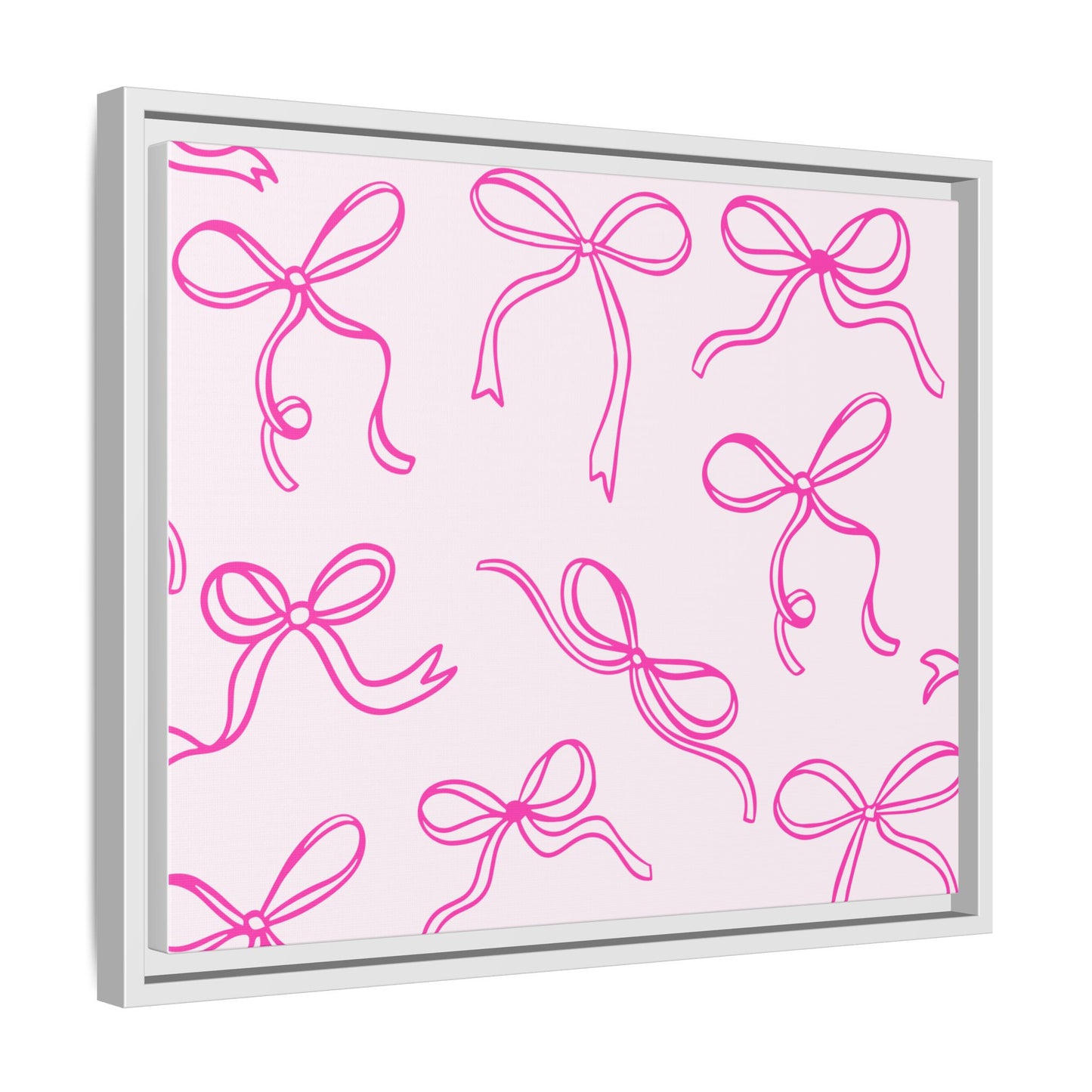 Framed Pink Bow Pattern Matte Canvas — Bathroom/Bedroom Wall Art