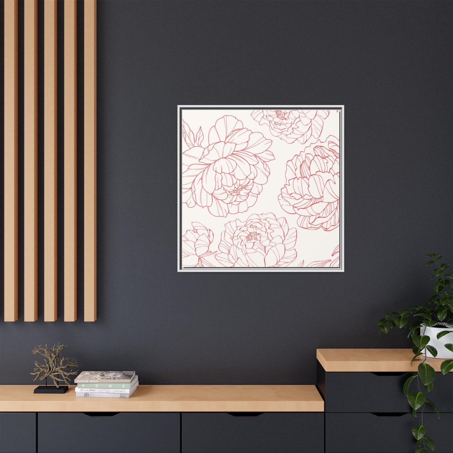Floral Matte Canvas, White Wooden Framed, Matching Shower Curtain Available