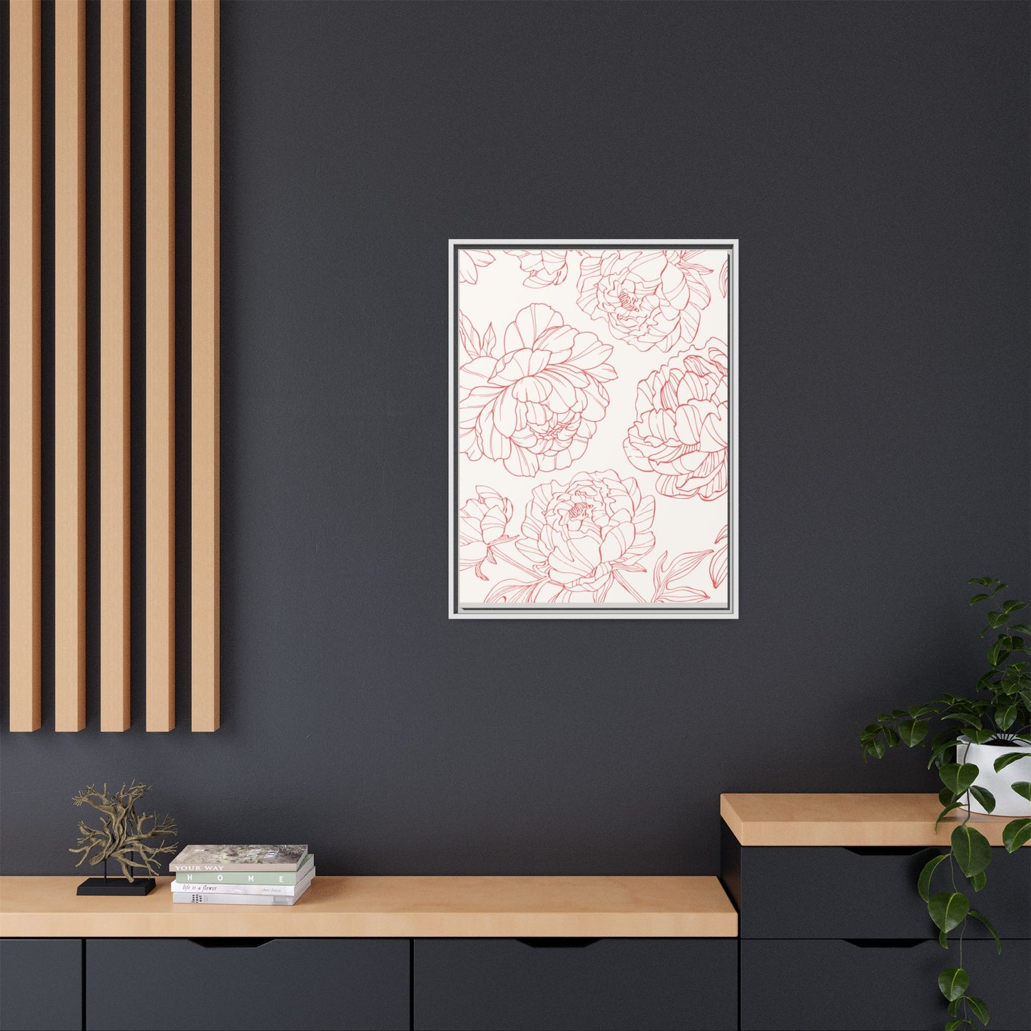Floral Matte Canvas, White Wooden Framed, Matching Shower Curtain Available