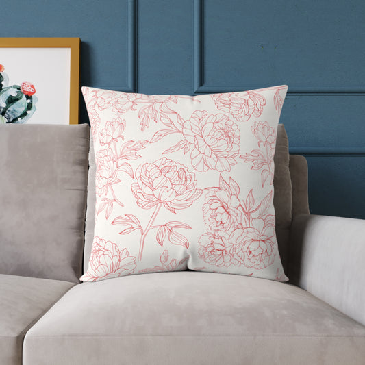 Pink Peony Square Indoor Pillow | Soft Poly Canvas |  Floral Accent Pillow