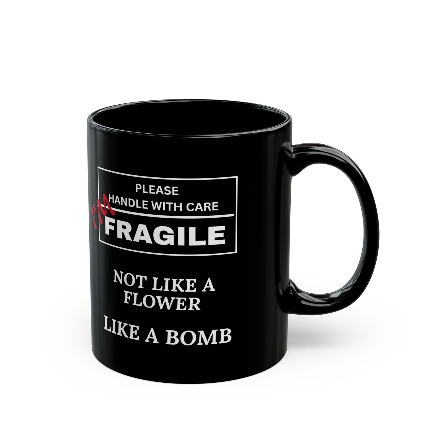 Funny Black Mug - Please Handle with Care | Gift for Coffee Lovers, Office Decor, Birthday, Humor, Fragile Theme, Mug, Cup, Tea Cup, Novelty