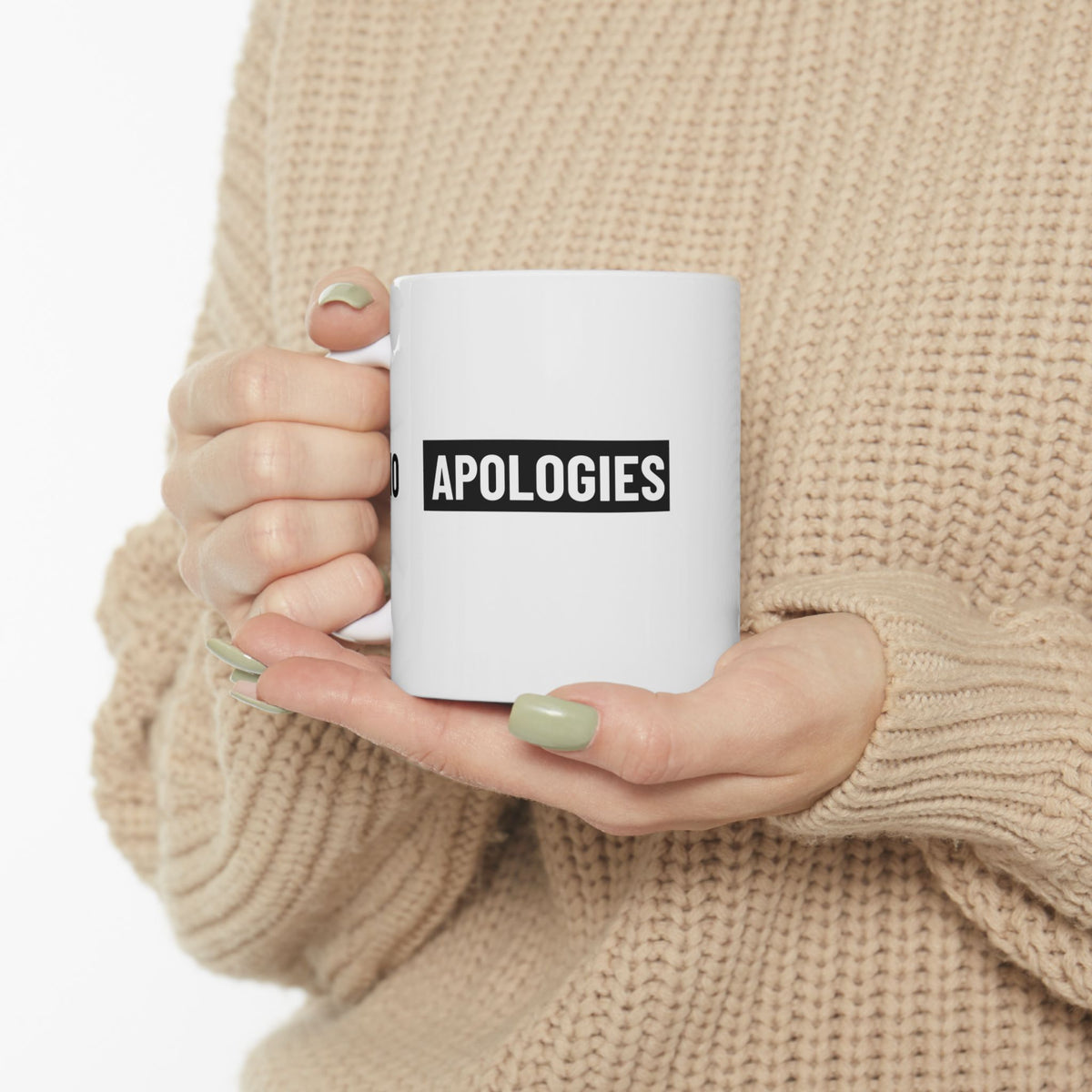 No Apologies AUC Ceramic Mug — Bold Minimalist Coffee Cup (11oz, 15oz)
