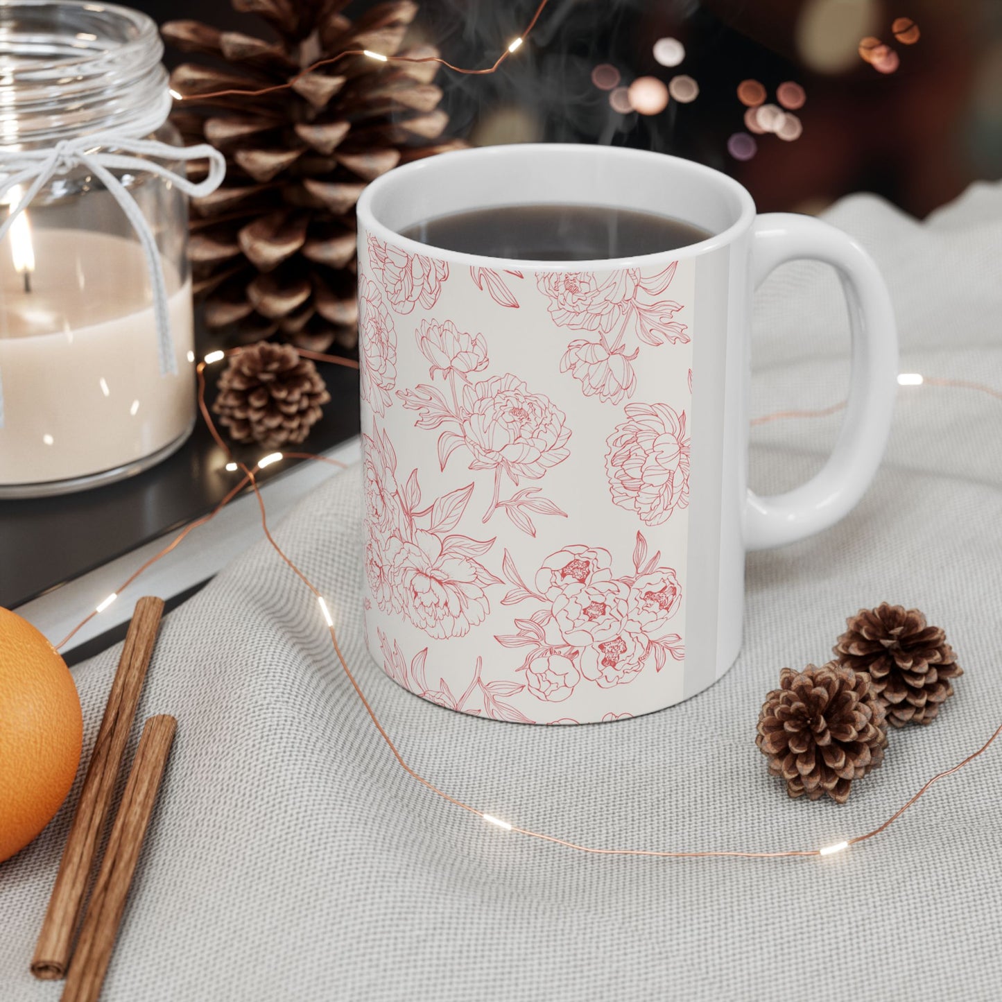 Blush Peony Floral Mug | Ceramic Coffee Cup, Tea Cup, Mug with Handle