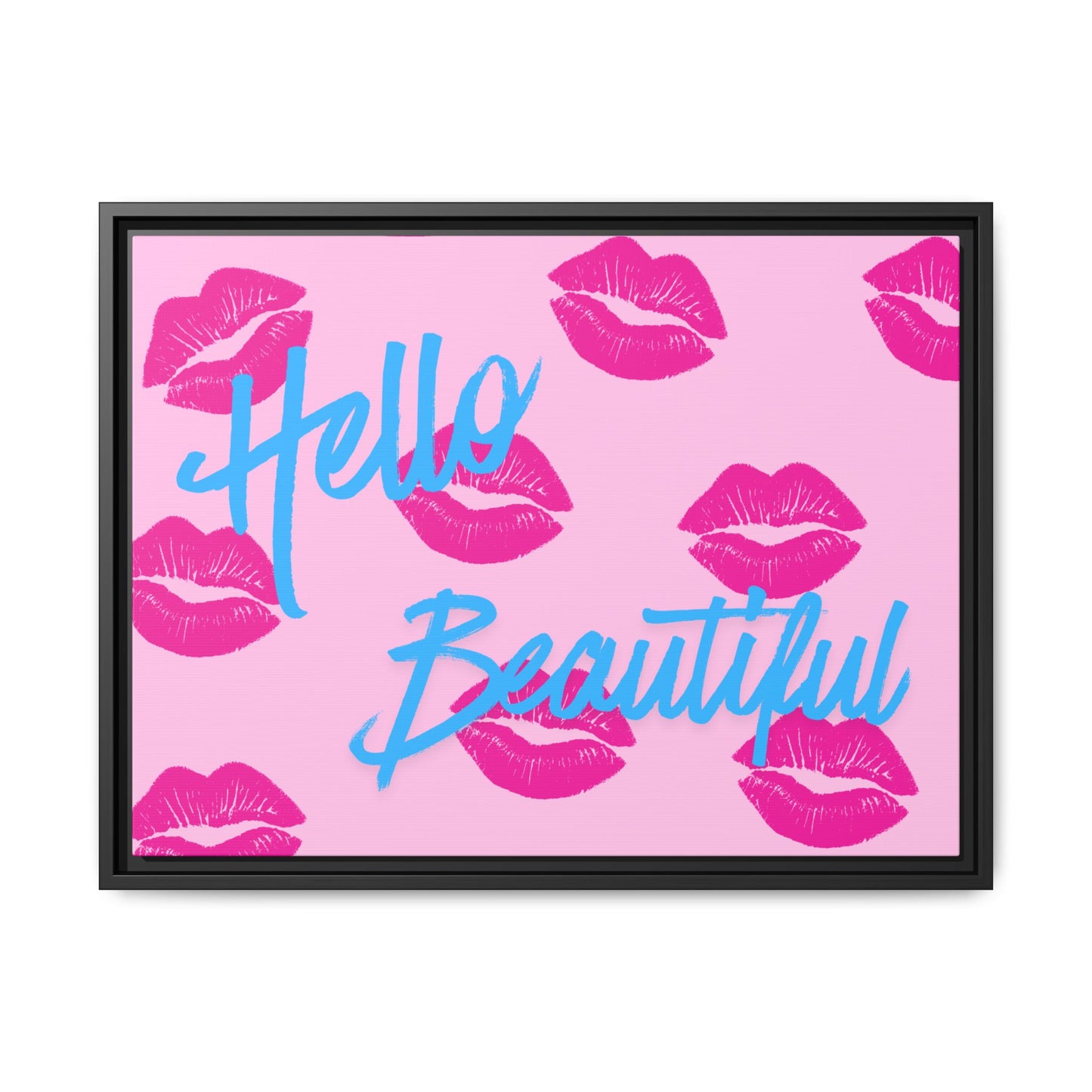 Hello Beautiful Framed Canvas Print — Pink Lipstick Pop Art Wall Decor