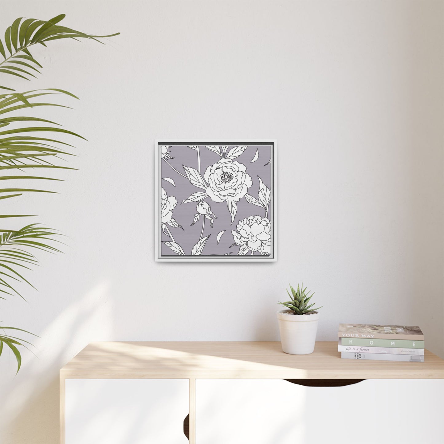 Floral Matte Canvas, White Wooden Framed, Bathroom Decor, Matching Shower Curtain Available, purplegray