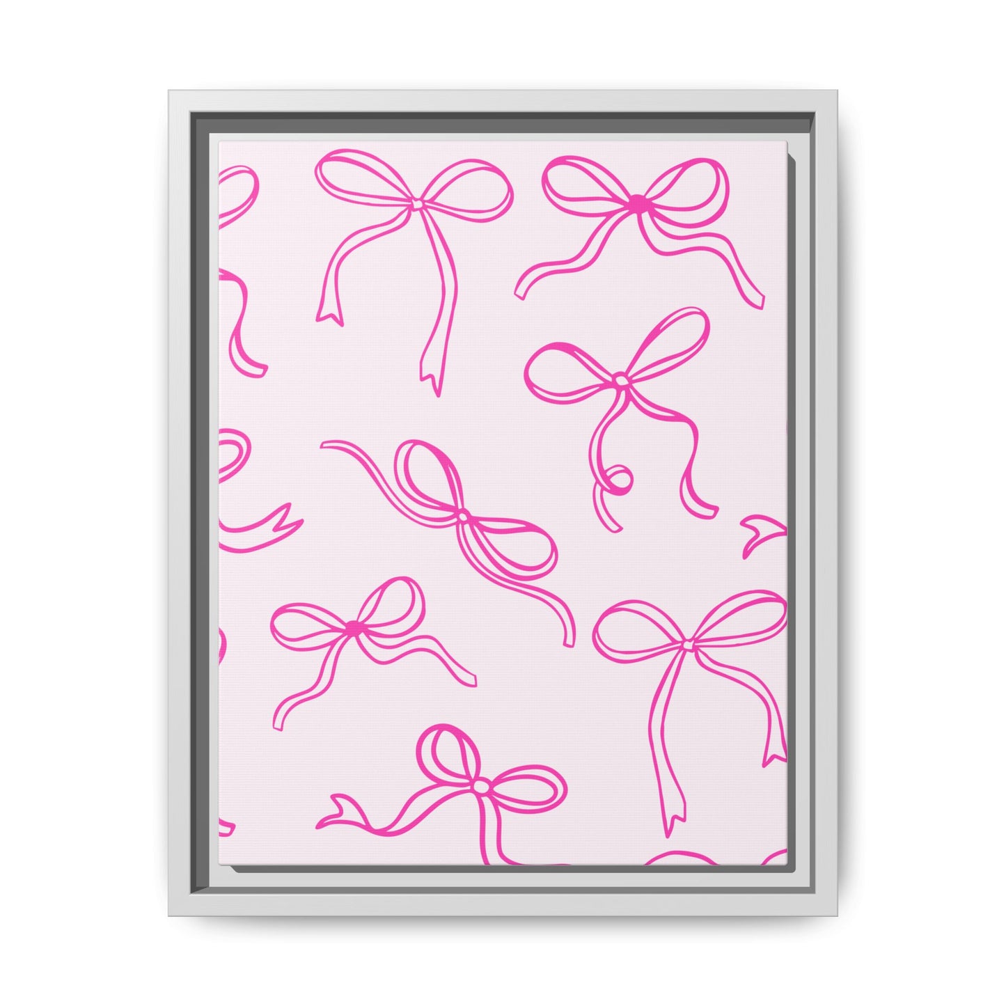 Framed Pink Bow Pattern Matte Canvas — Bathroom/Bedroom Wall Art