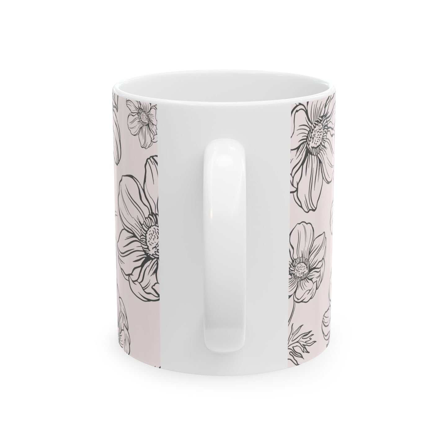 Floral "Calm" Ceramic Mug, Two sizes (11oz, 15oz), pale pink, coffee and tea cup