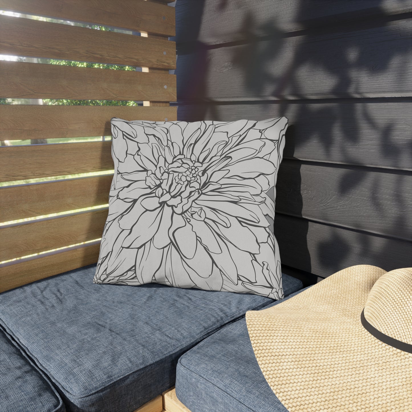 Dahlia Lines Outdoor Pillow | Botanical Floral Cushion