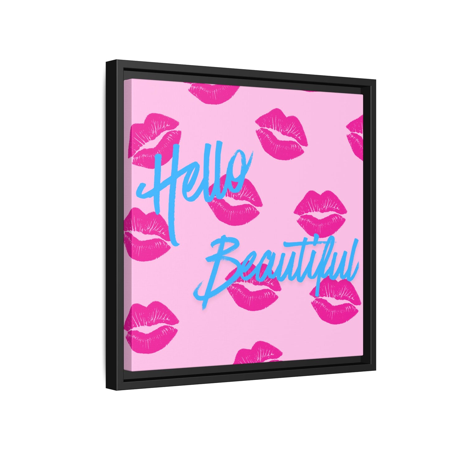 Hello Beautiful Framed Canvas Print — Pink Lipstick Pop Art Wall Decor