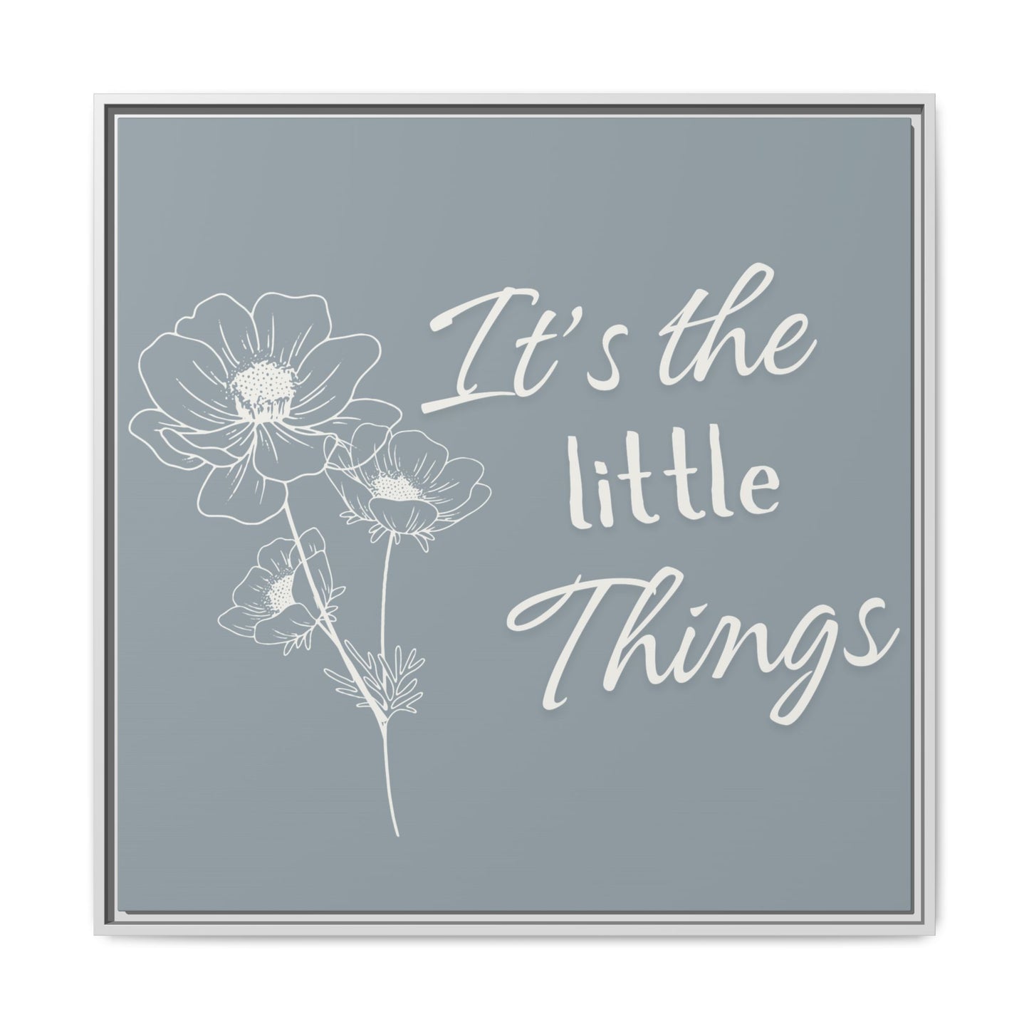 Framed Matte Canvas Wall Art - "It's the Little Things" Floral Print - Gray Azure