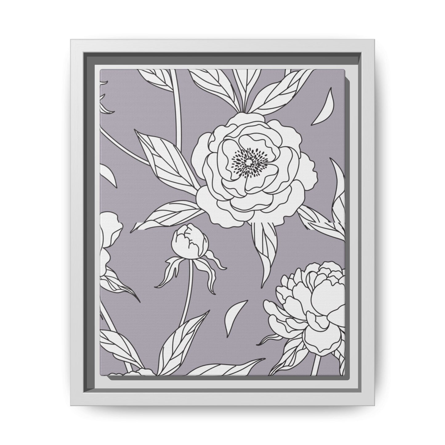 Floral Matte Canvas, White Wooden Framed, Bathroom Decor, Matching Shower Curtain Available, purplegray