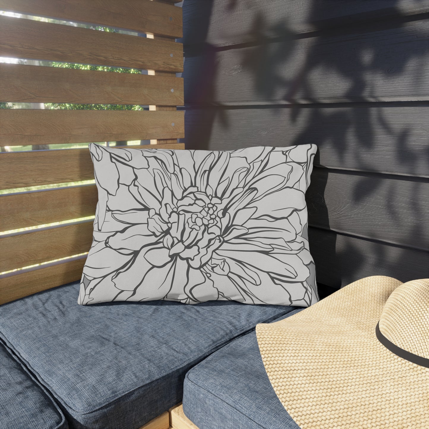Dahlia Lines Outdoor Pillow | Botanical Floral Cushion