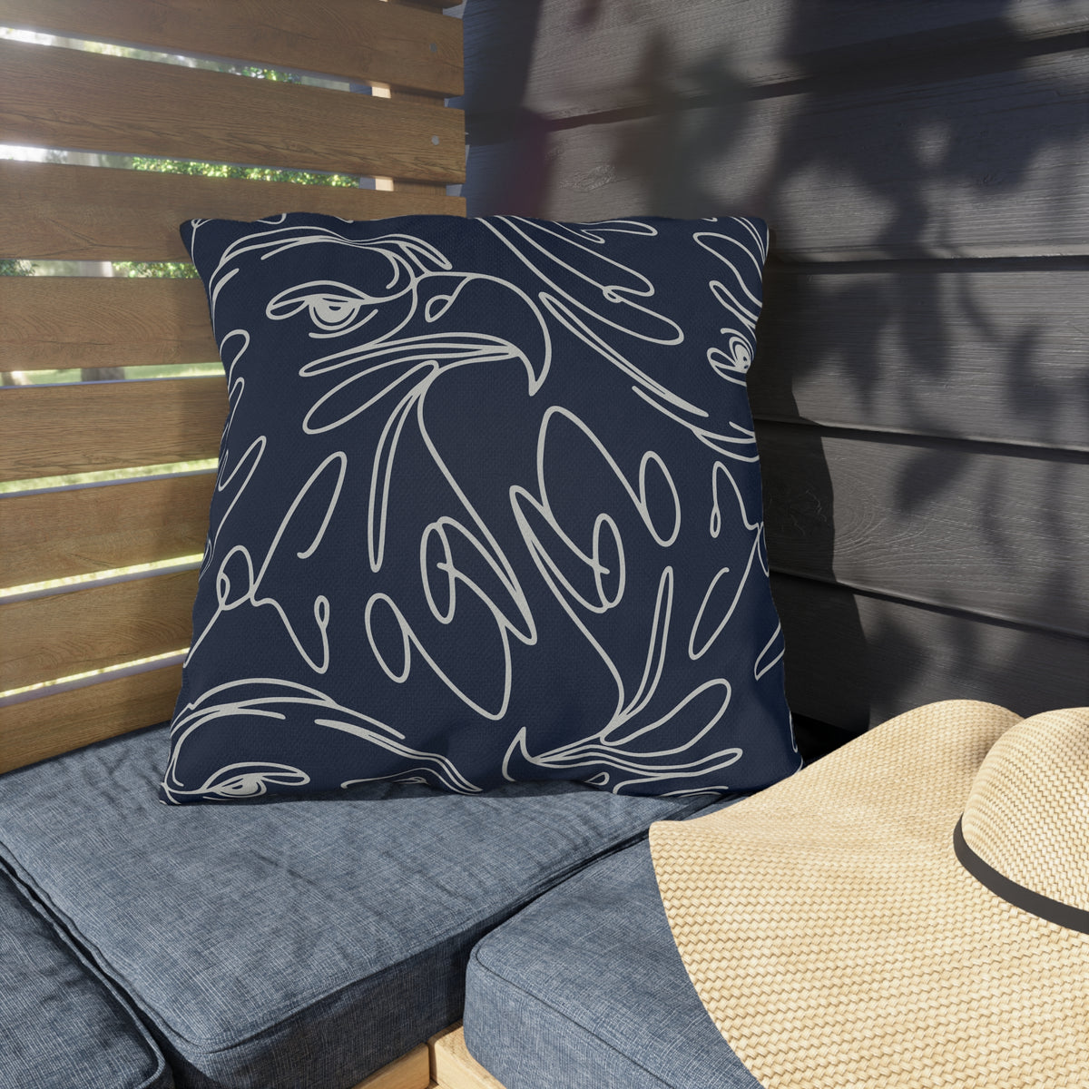 Navy Eagle Line Art Outdoor Pillow