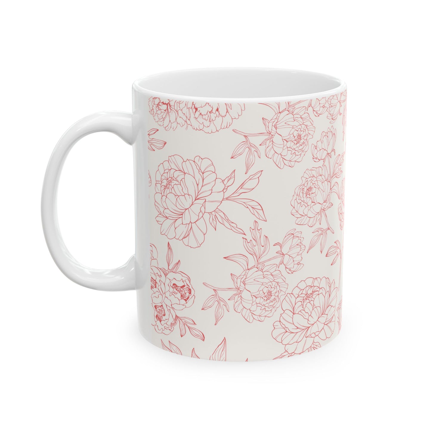 Blush Peony Floral Mug | Ceramic Coffee Cup, Tea Cup, Mug with Handle