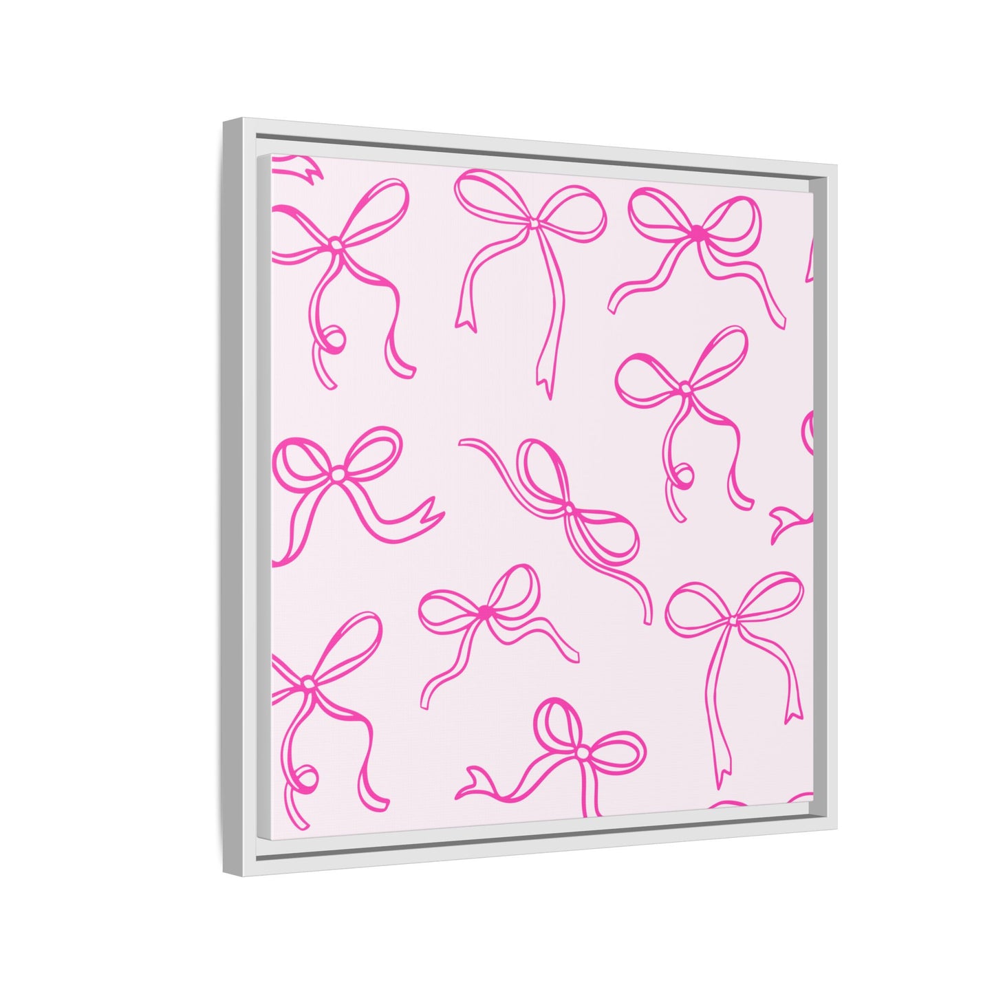 Framed Pink Bow Pattern Matte Canvas — Bathroom/Bedroom Wall Art