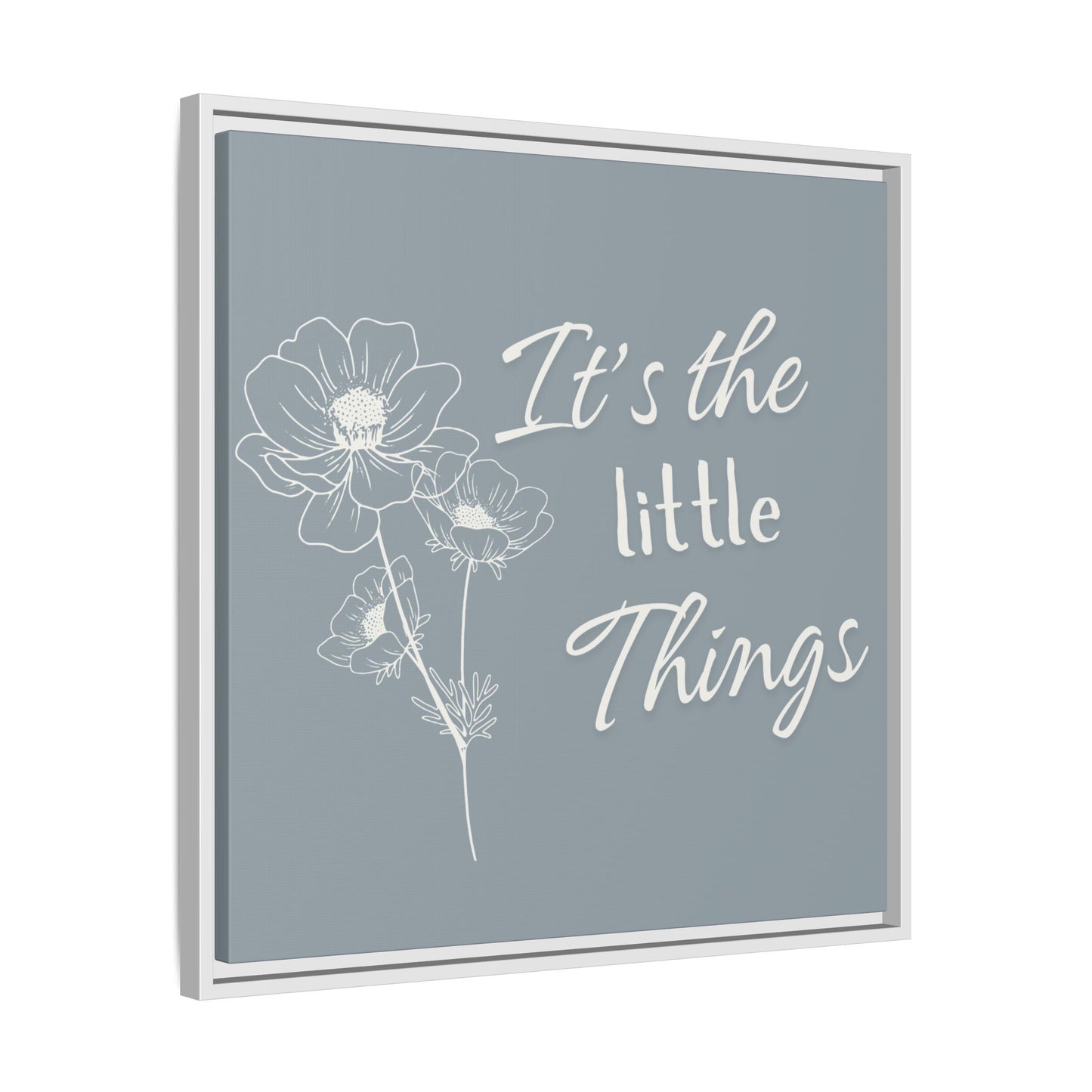 Framed Matte Canvas Wall Art - "It's the Little Things" Floral Print - Gray Azure