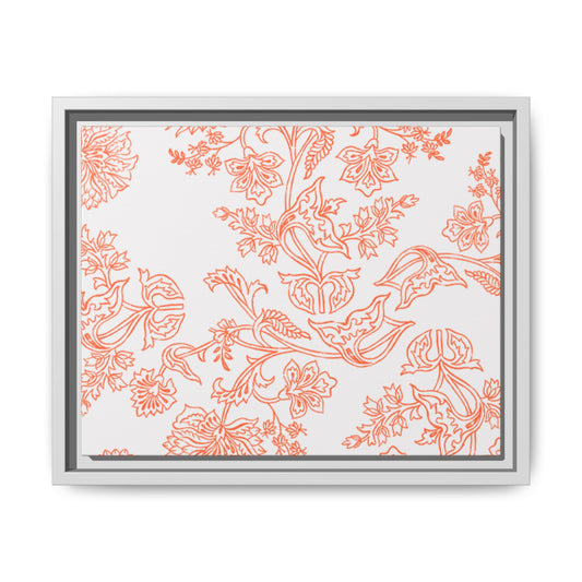 Orange Floral Matte Canvas, White Wooden Framed, Bathroom Decor, Matching Shower Curtain Available, Coral/orange