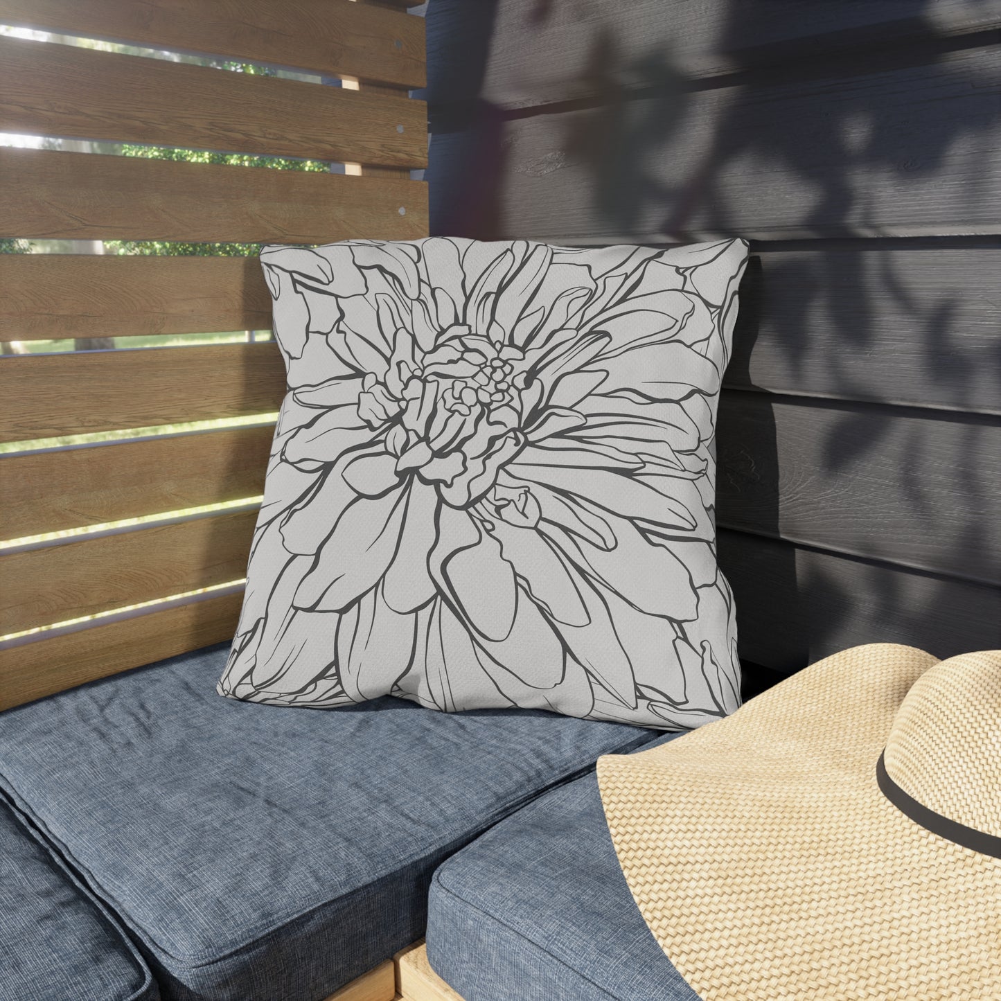 Dahlia Lines Outdoor Pillow | Botanical Floral Cushion