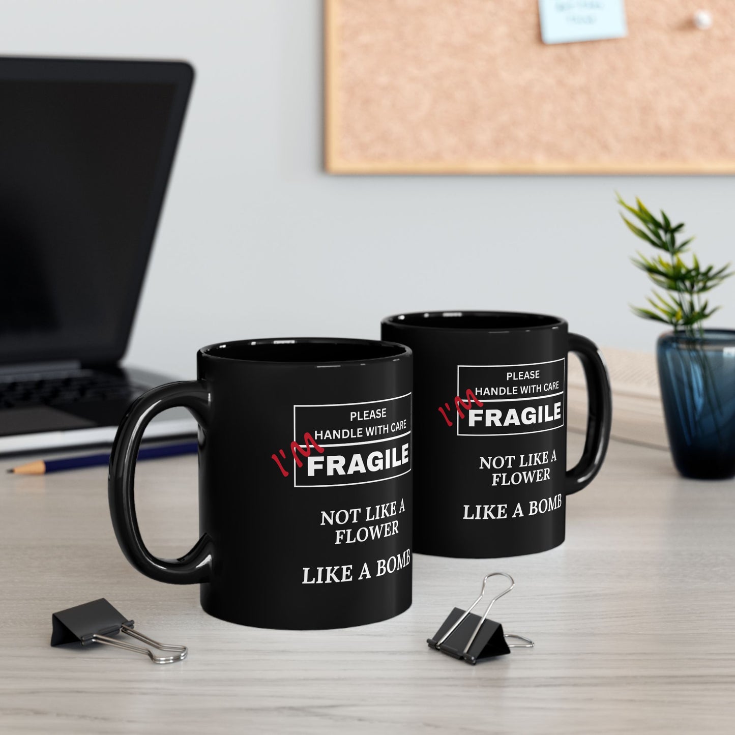 Funny Black Mug - Please Handle with Care | Gift for Coffee Lovers, Office Decor, Birthday, Humor, Fragile Theme, Mug, Cup, Tea Cup, Novelty