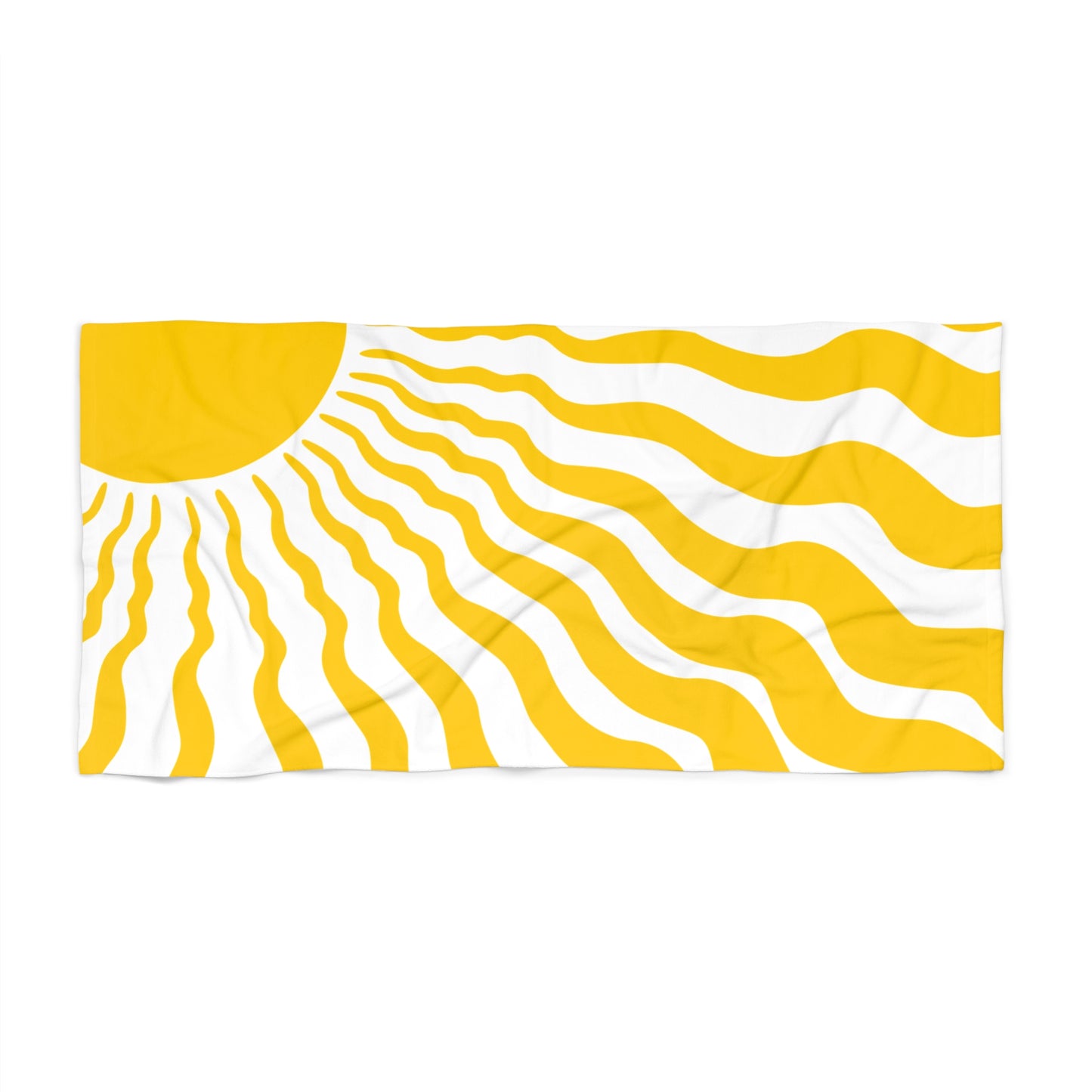 Sunny Waves Beach Towel — Retro Yellow Sun Wave Pattern