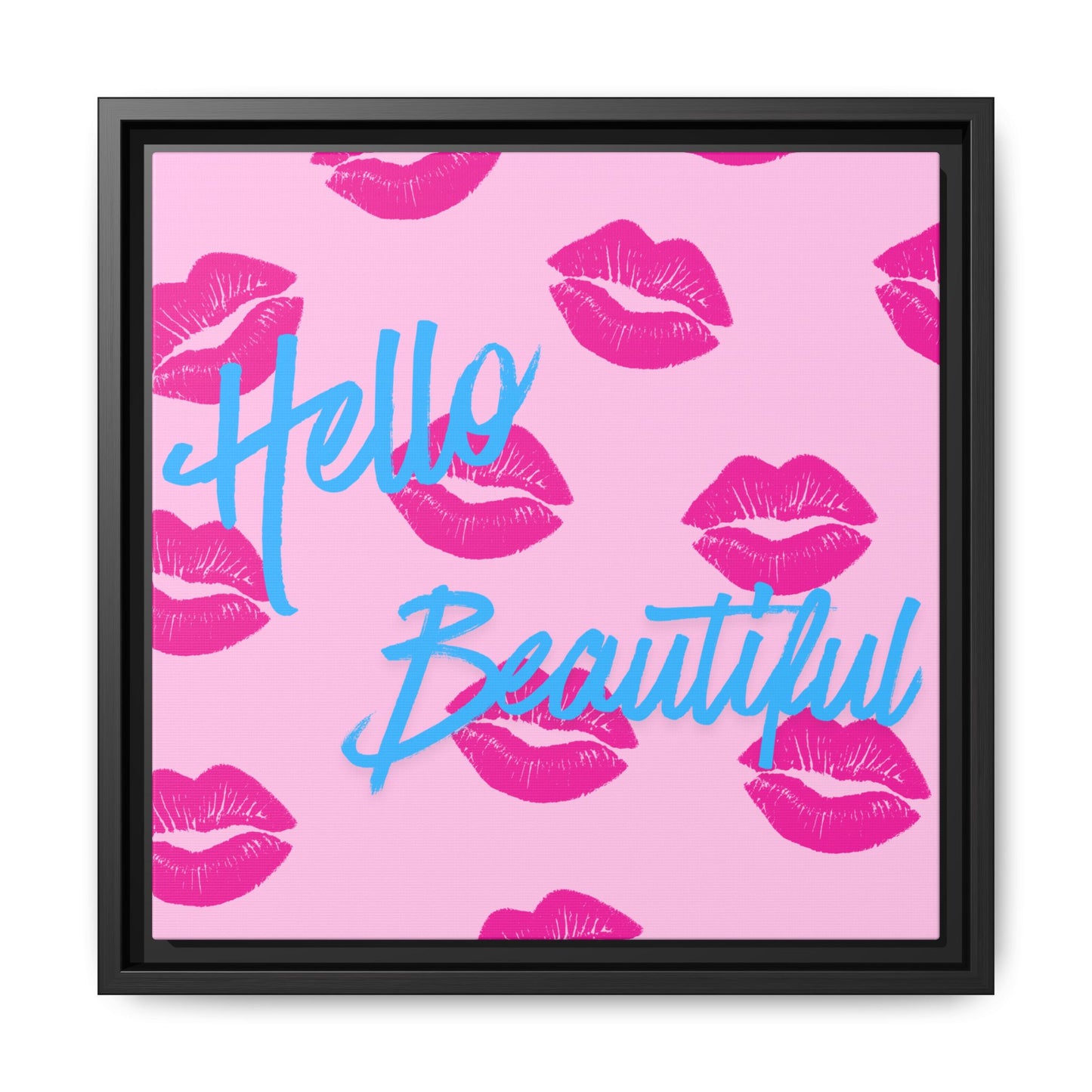 Hello Beautiful Framed Canvas Print — Pink Lipstick Pop Art Wall Decor
