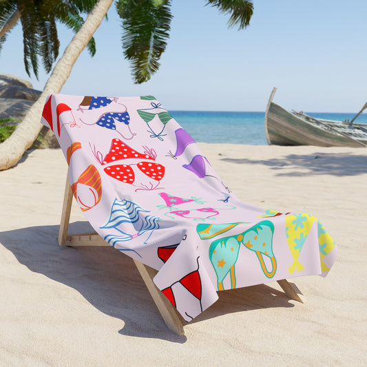 Bikini Pattern Beach Towel — Colorful Swimsuit Print Summer Towel
