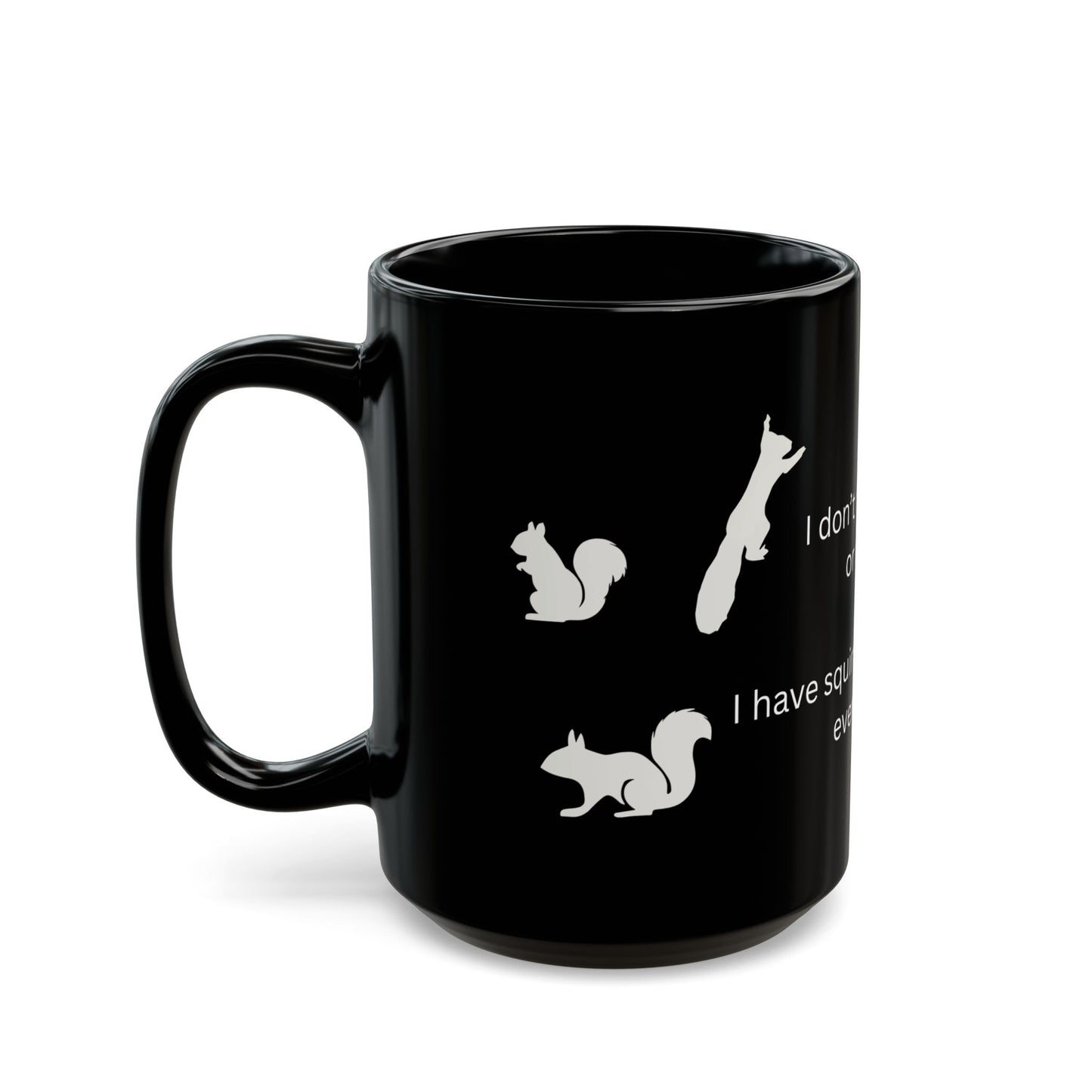 Busy Mom Funny Mug | Black mug with squirrel silhouettes