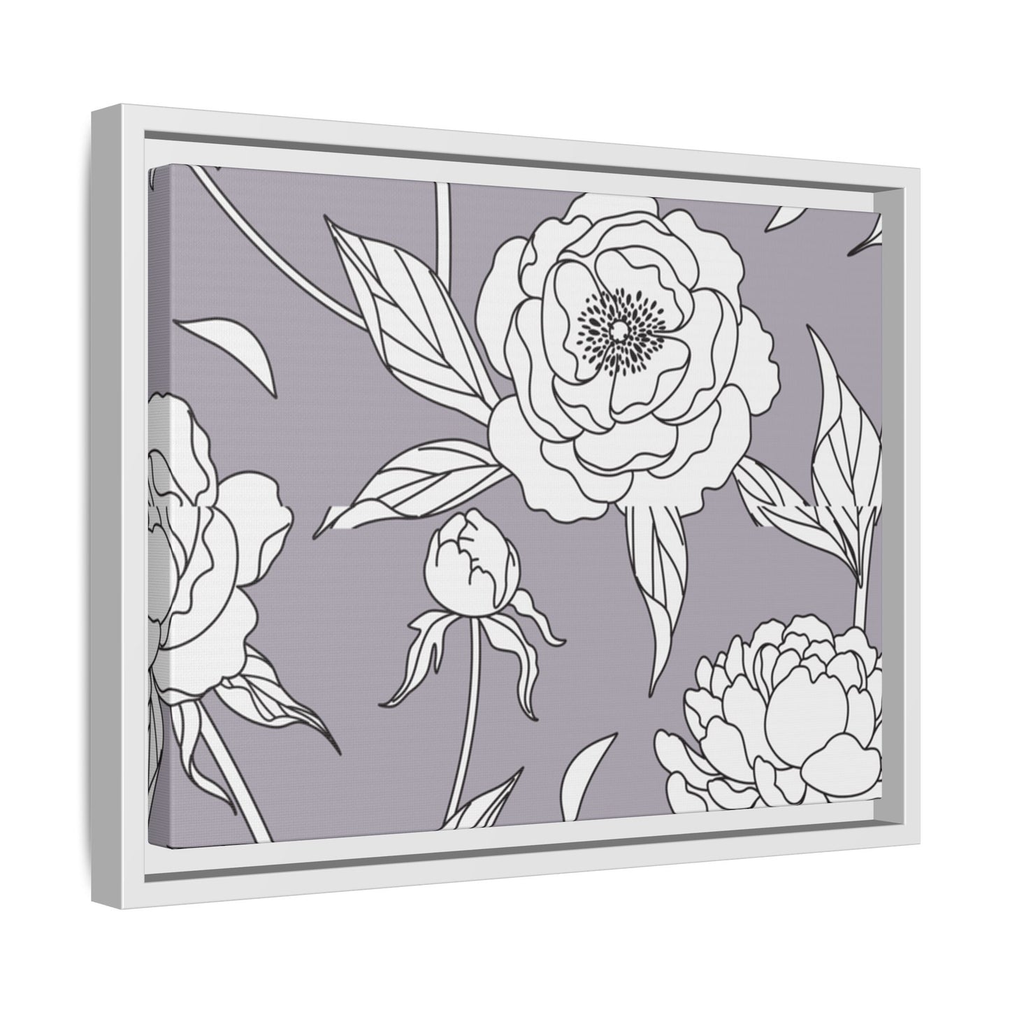 Floral Matte Canvas, White Wooden Framed, Bathroom Decor, Matching Shower Curtain Available, purplegray