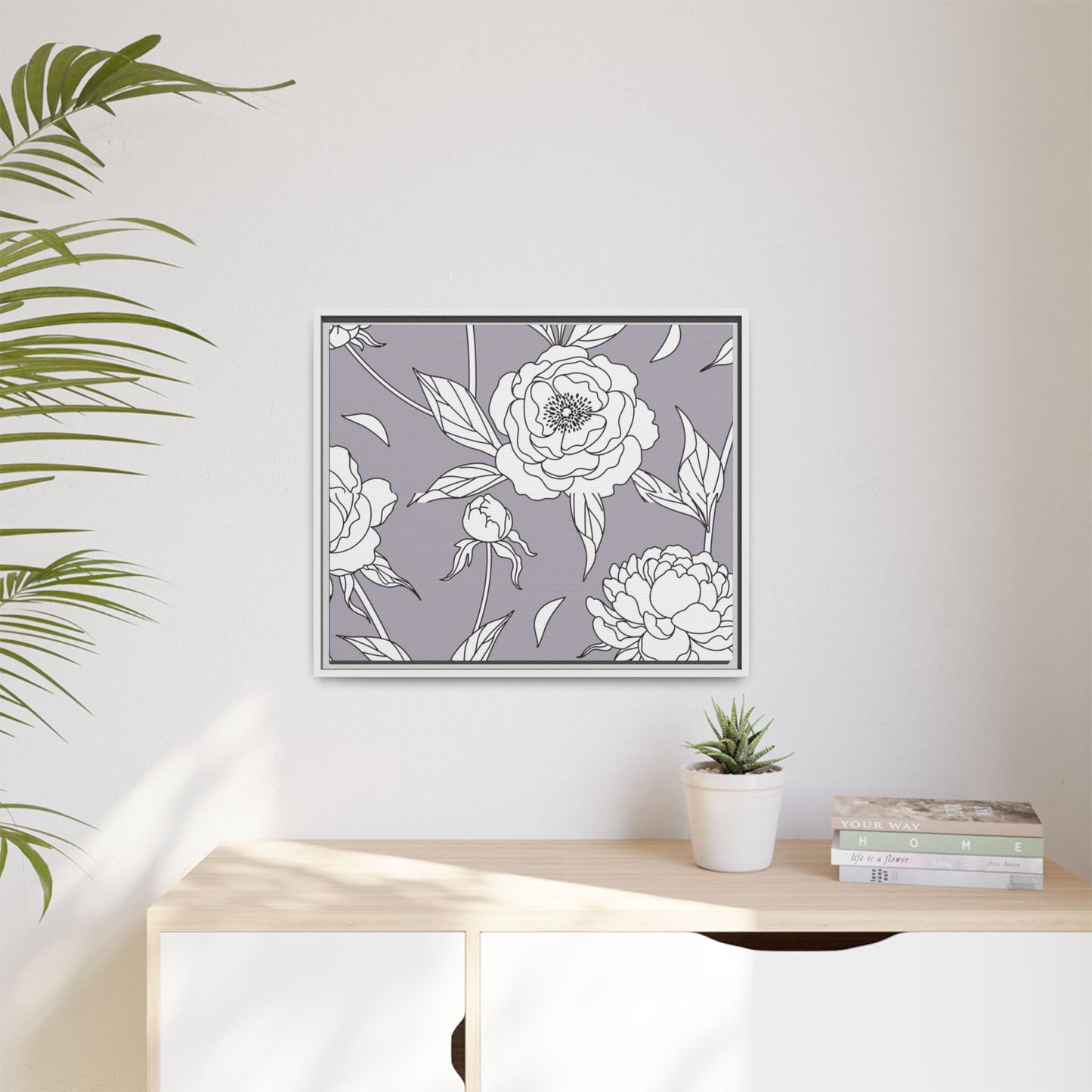 Floral Matte Canvas, White Wooden Framed, Bathroom Decor, Matching Shower Curtain Available, purplegray